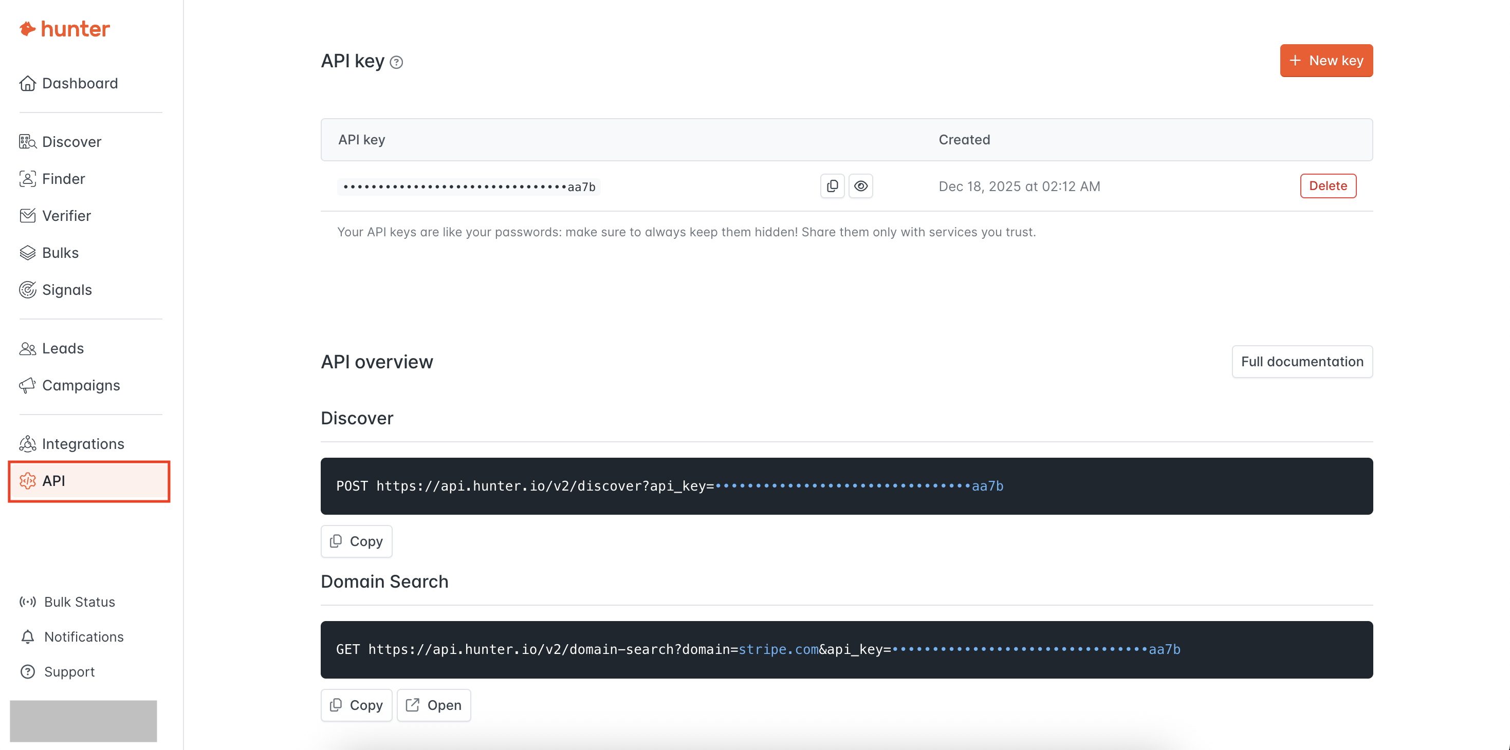 Navigation for API Key setup