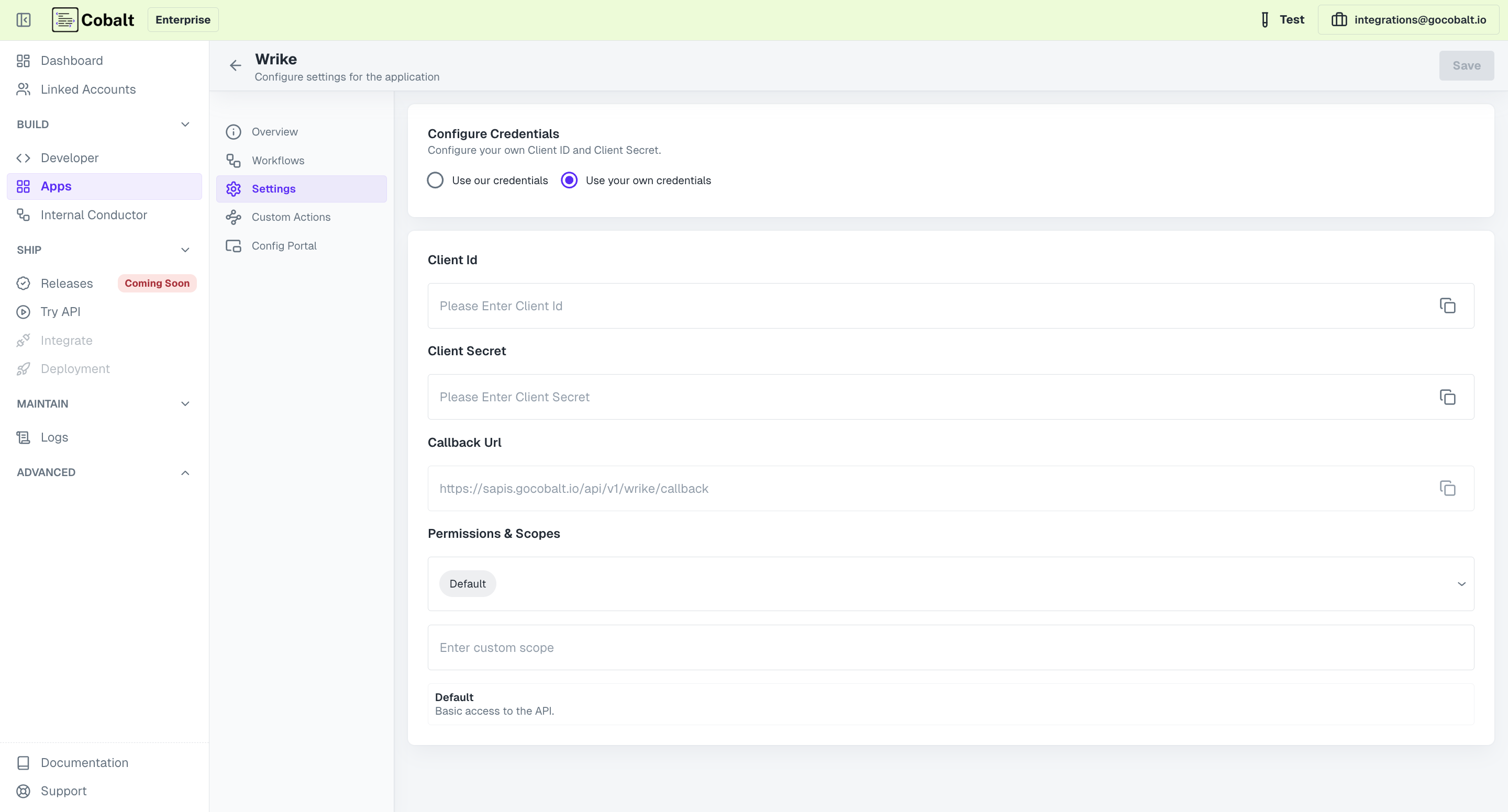 Setting up application client credentials