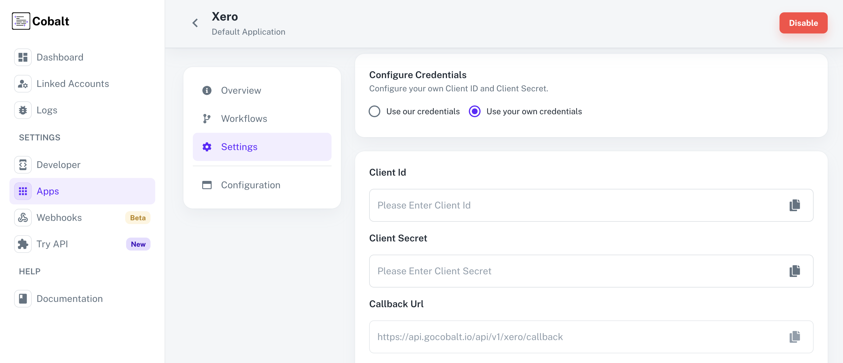 Setting up application client credentials