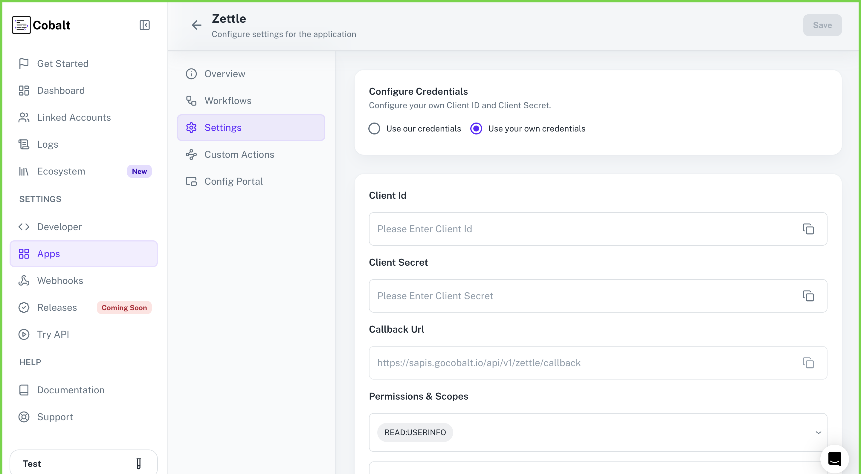 Setting up application client credentials