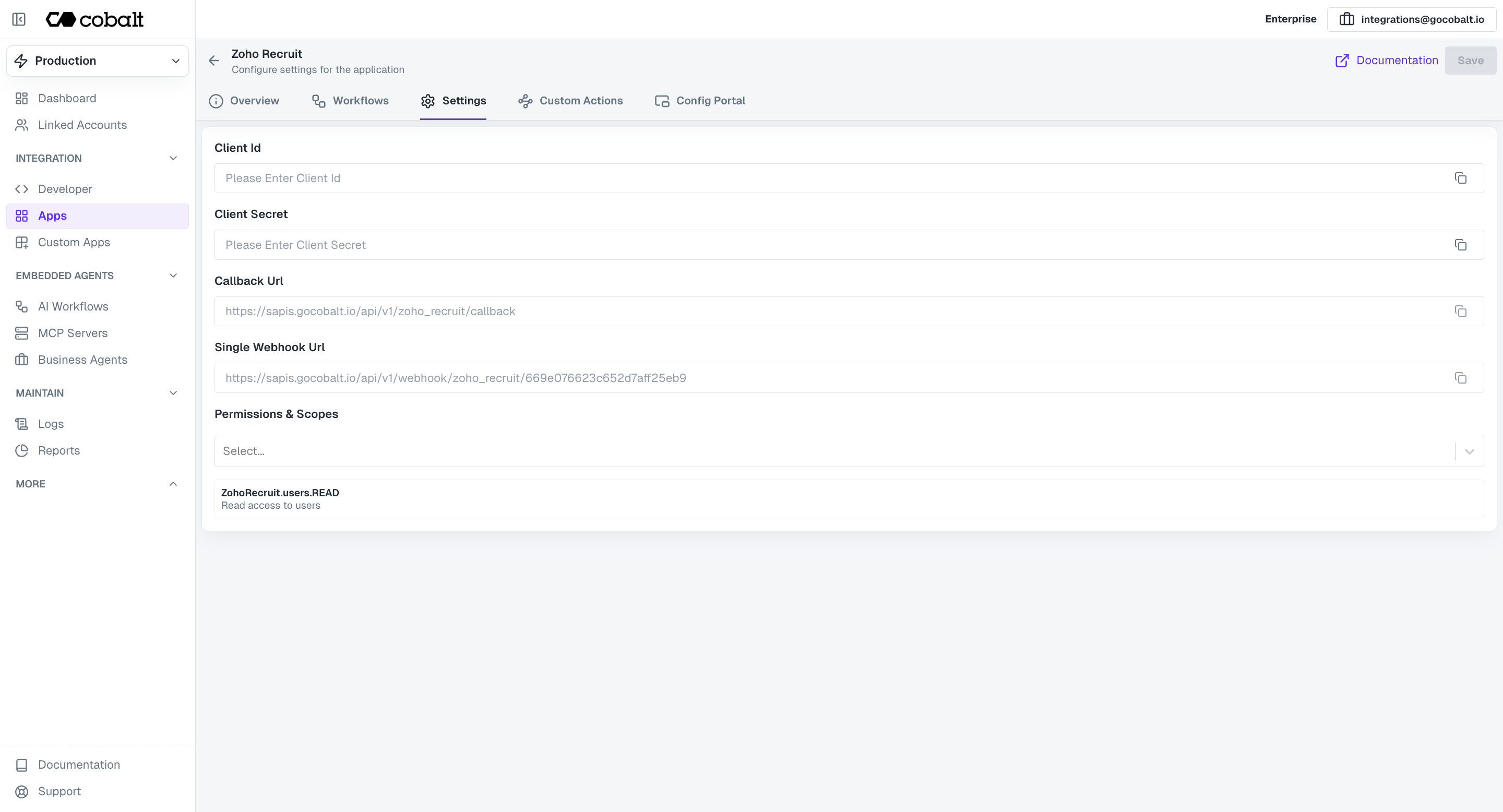 Setting up application client credentials