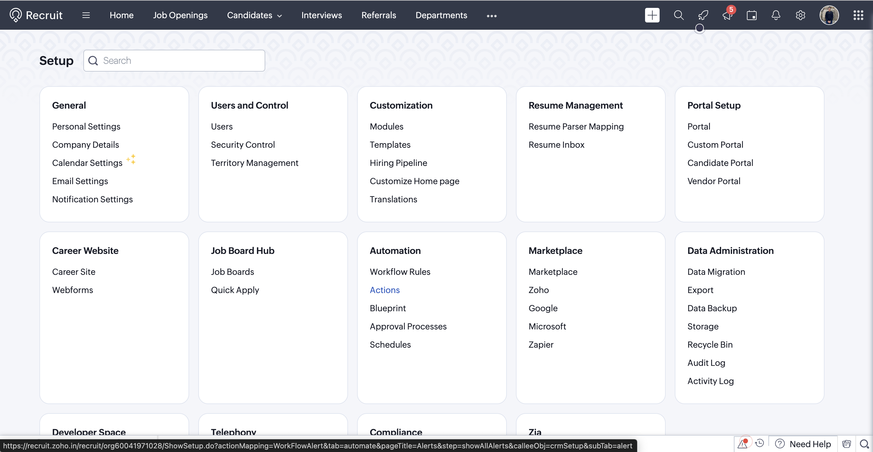 Setting up Zoho Recruit Webhook Action