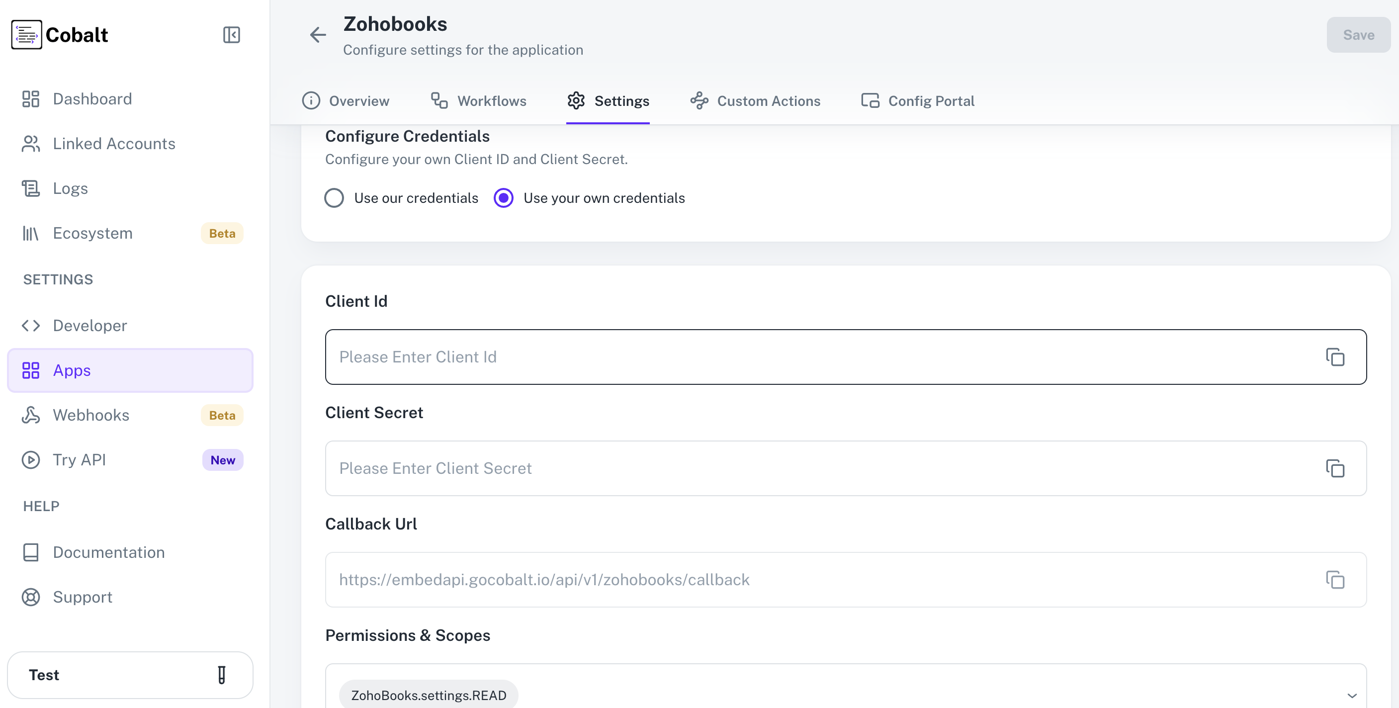 Setting up application client credentials