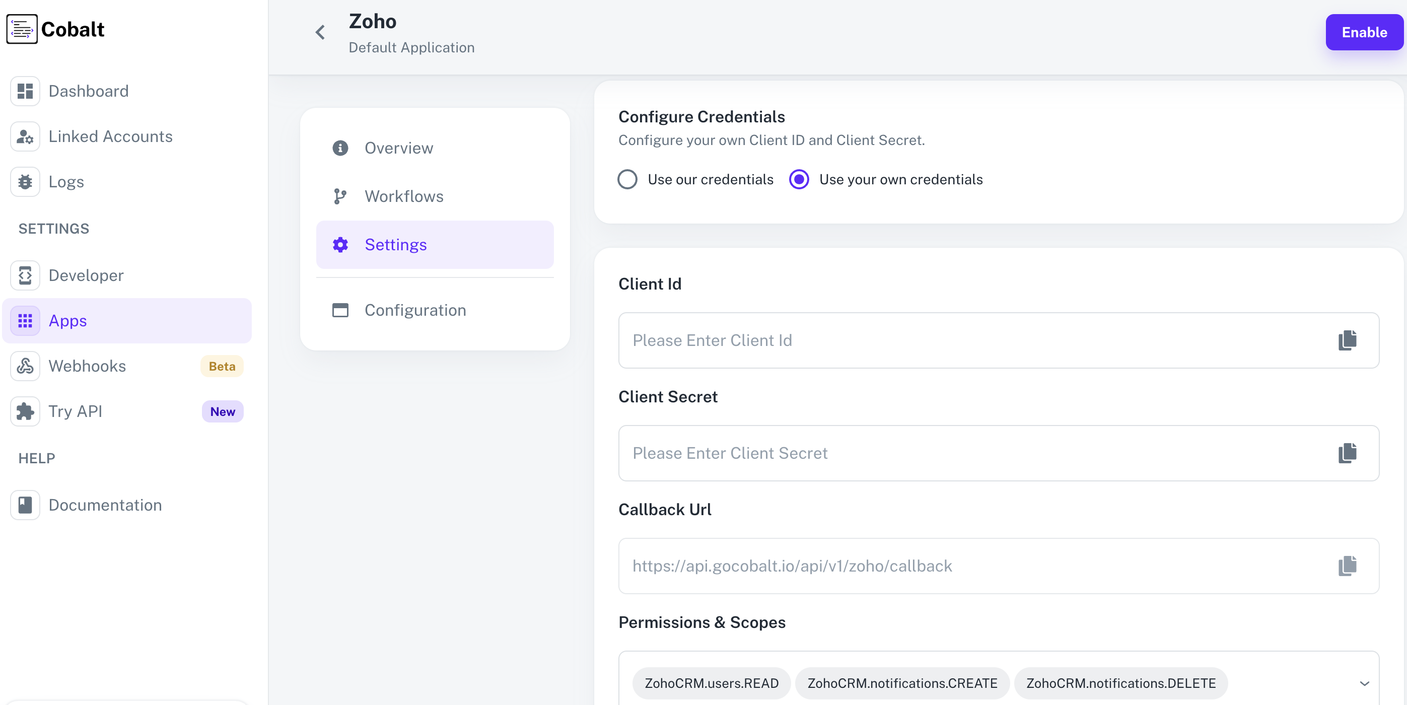 Setting up application client credentials