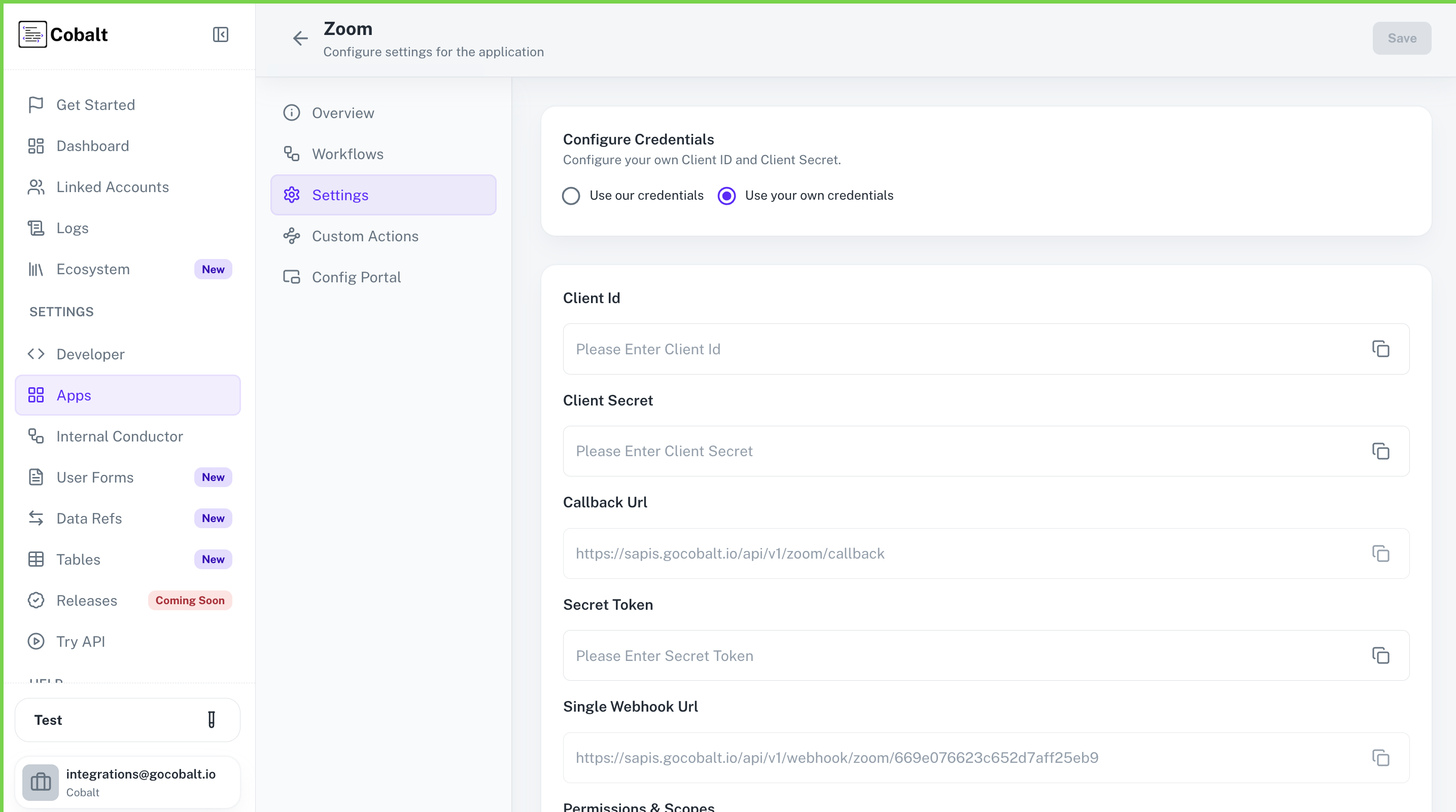Setting up application client credentials