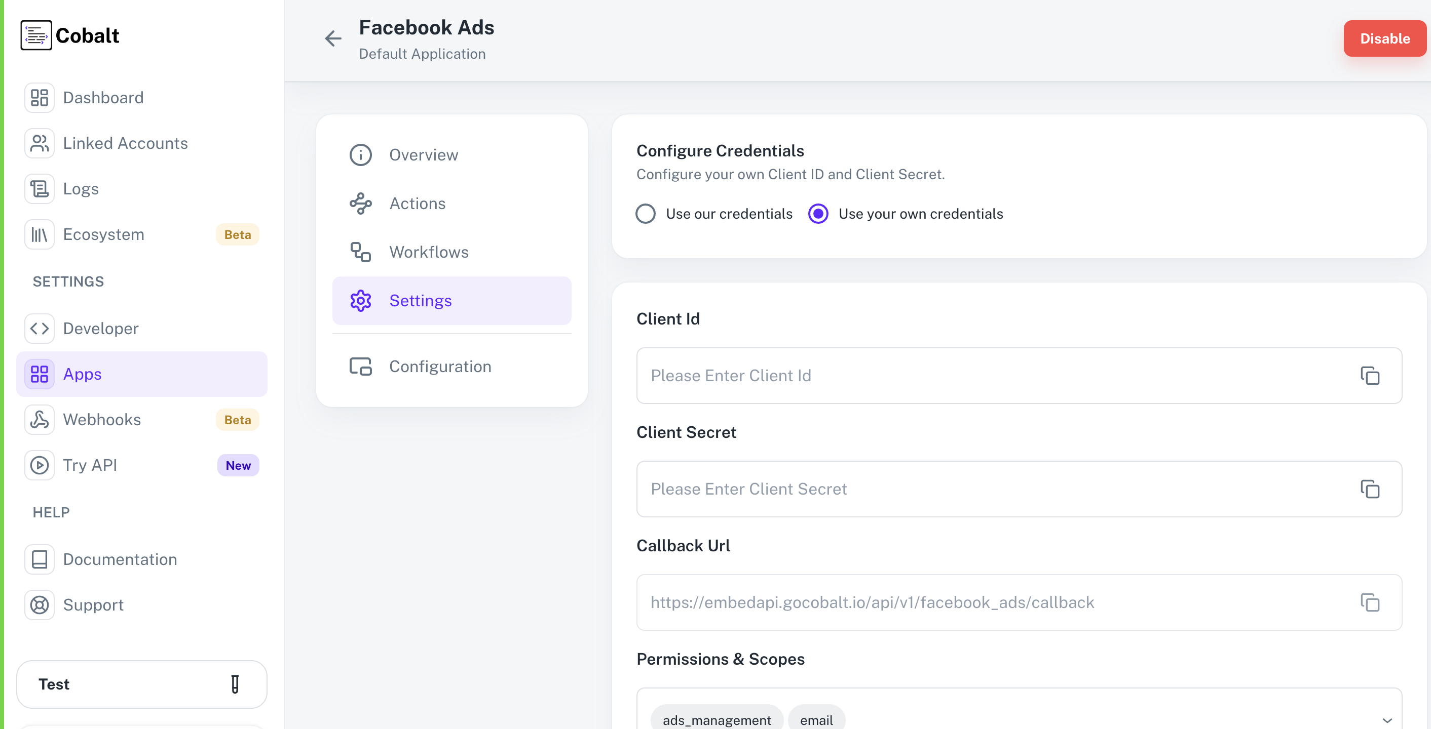 Setting up application client credentials