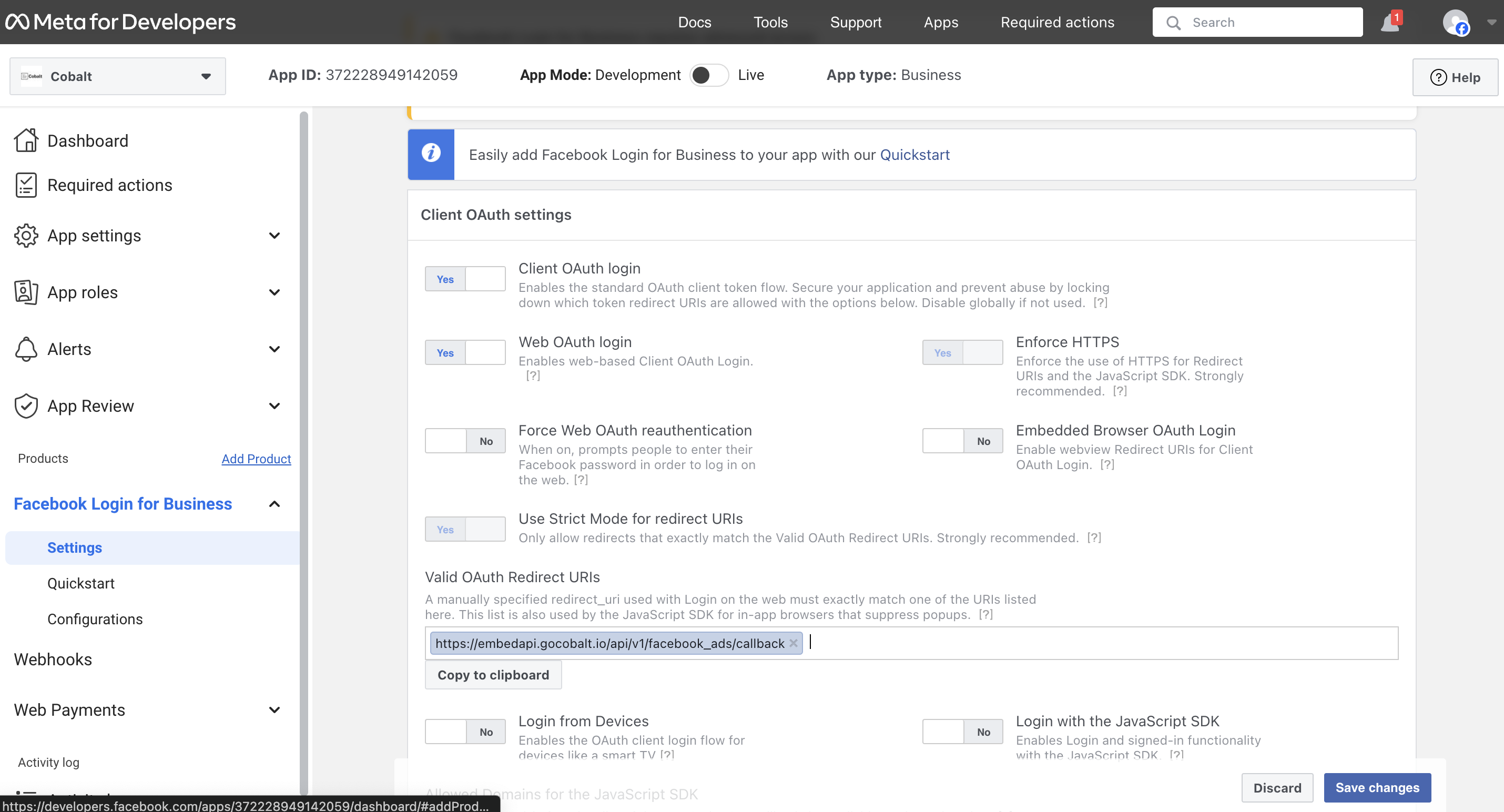 Setting up Facebook Ads Developer app