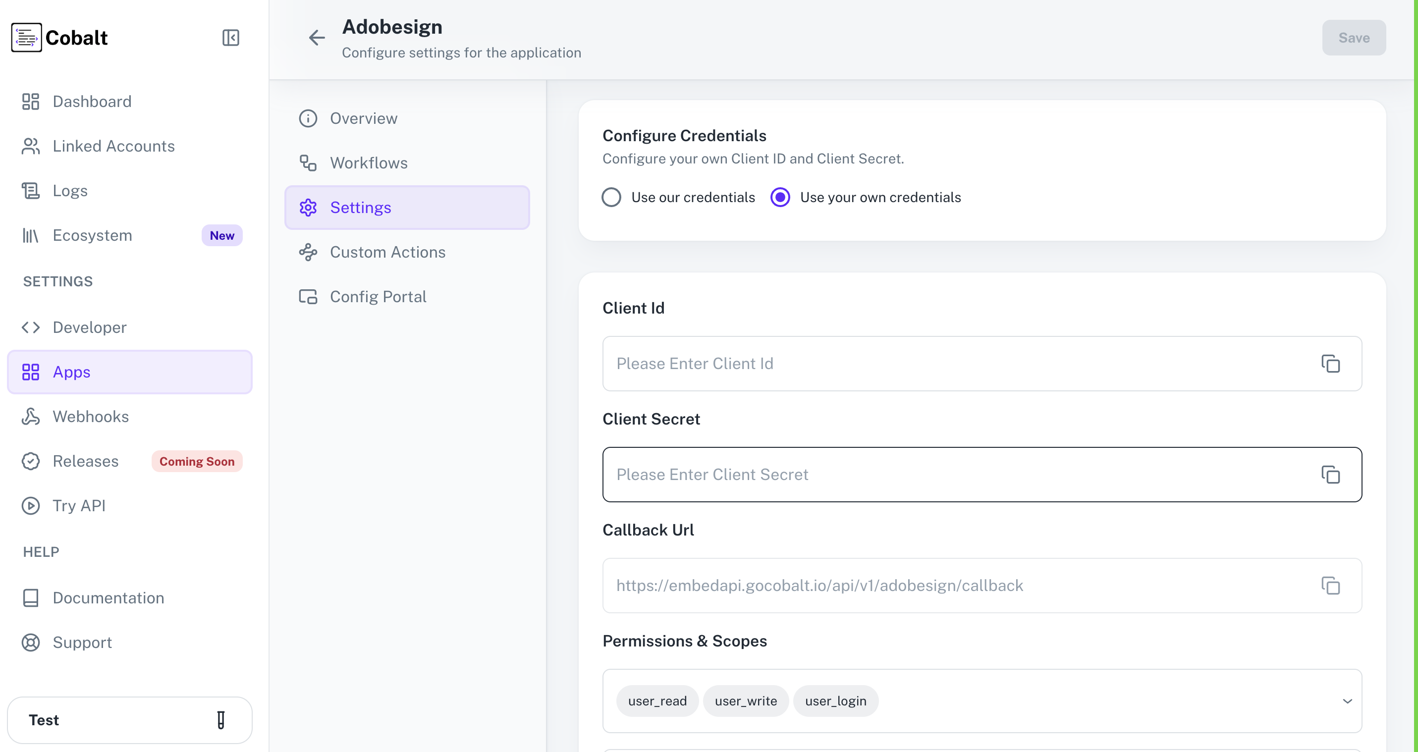 Setting up application client credentials