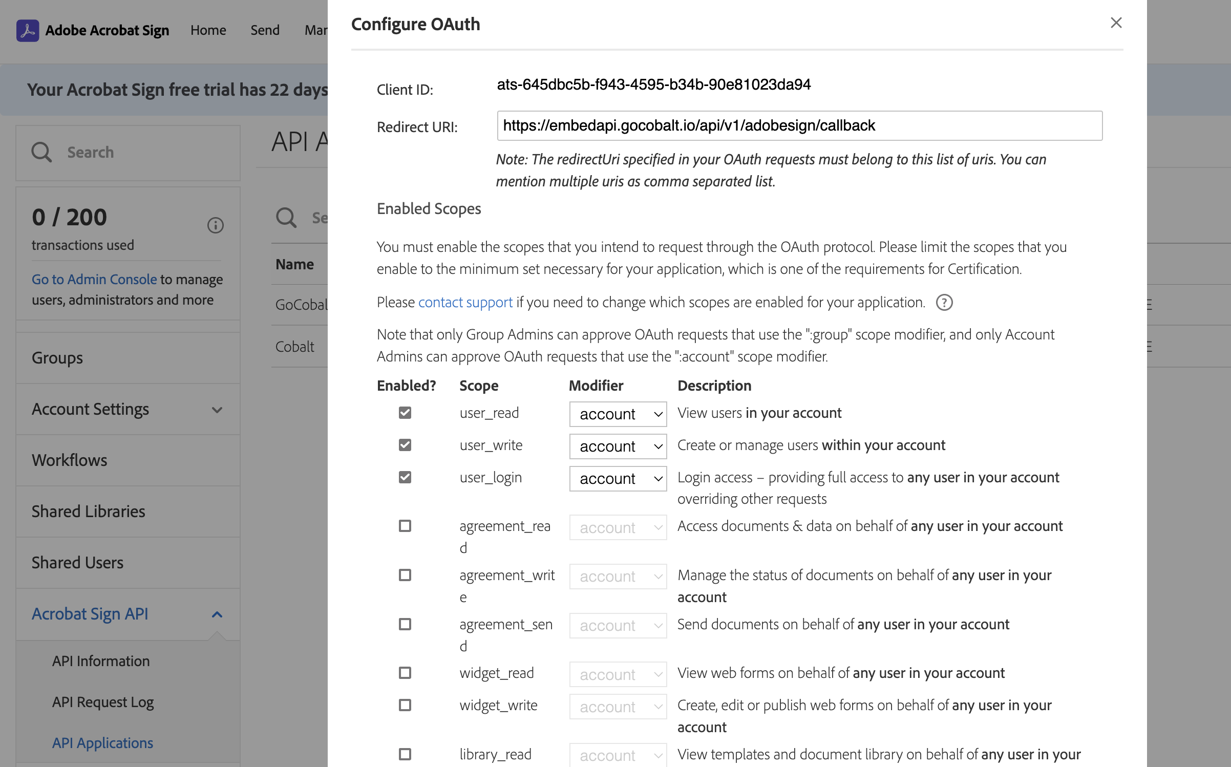 Setting up Adobe Sign Developer app