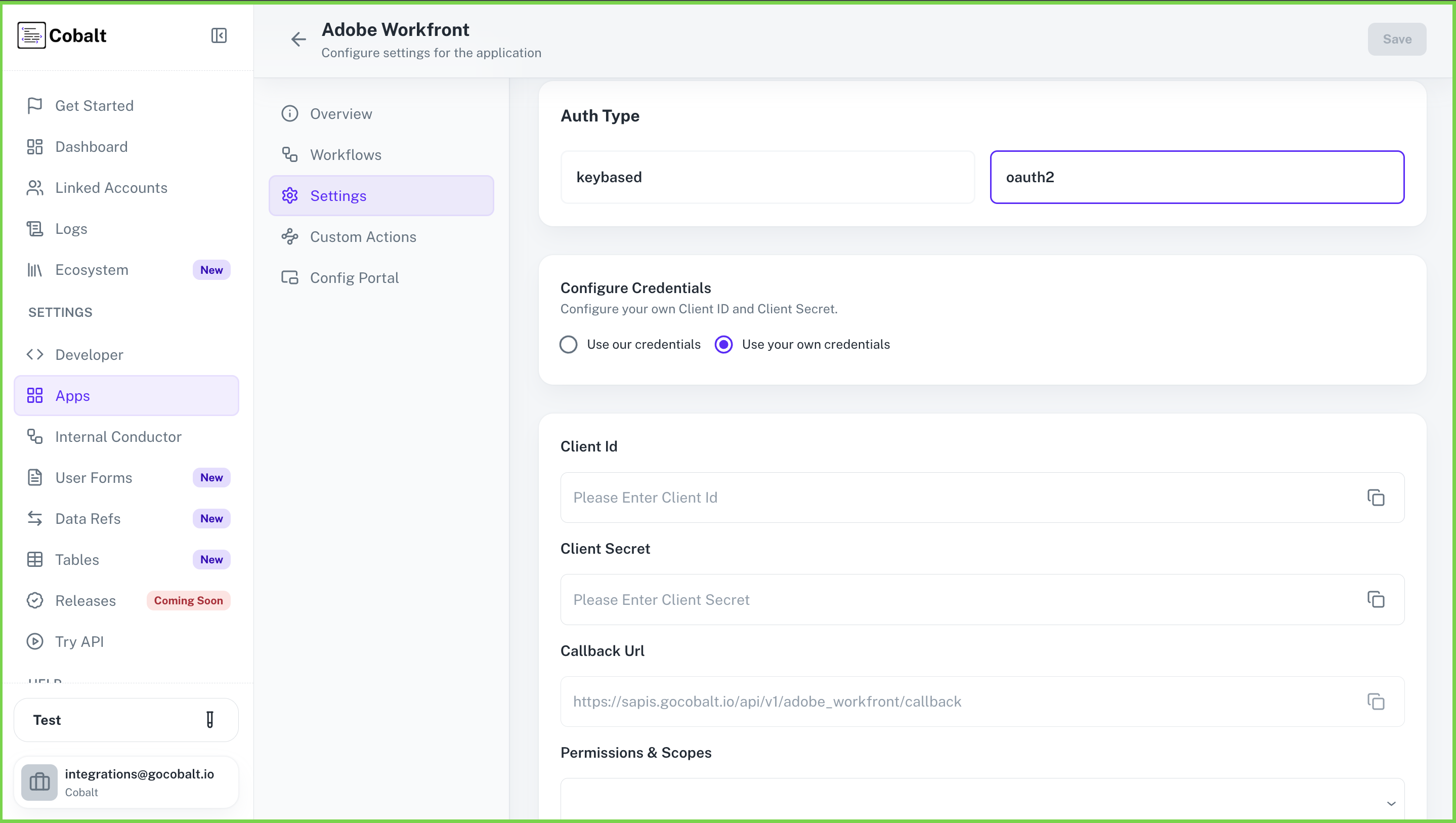 Setting up application client credentials