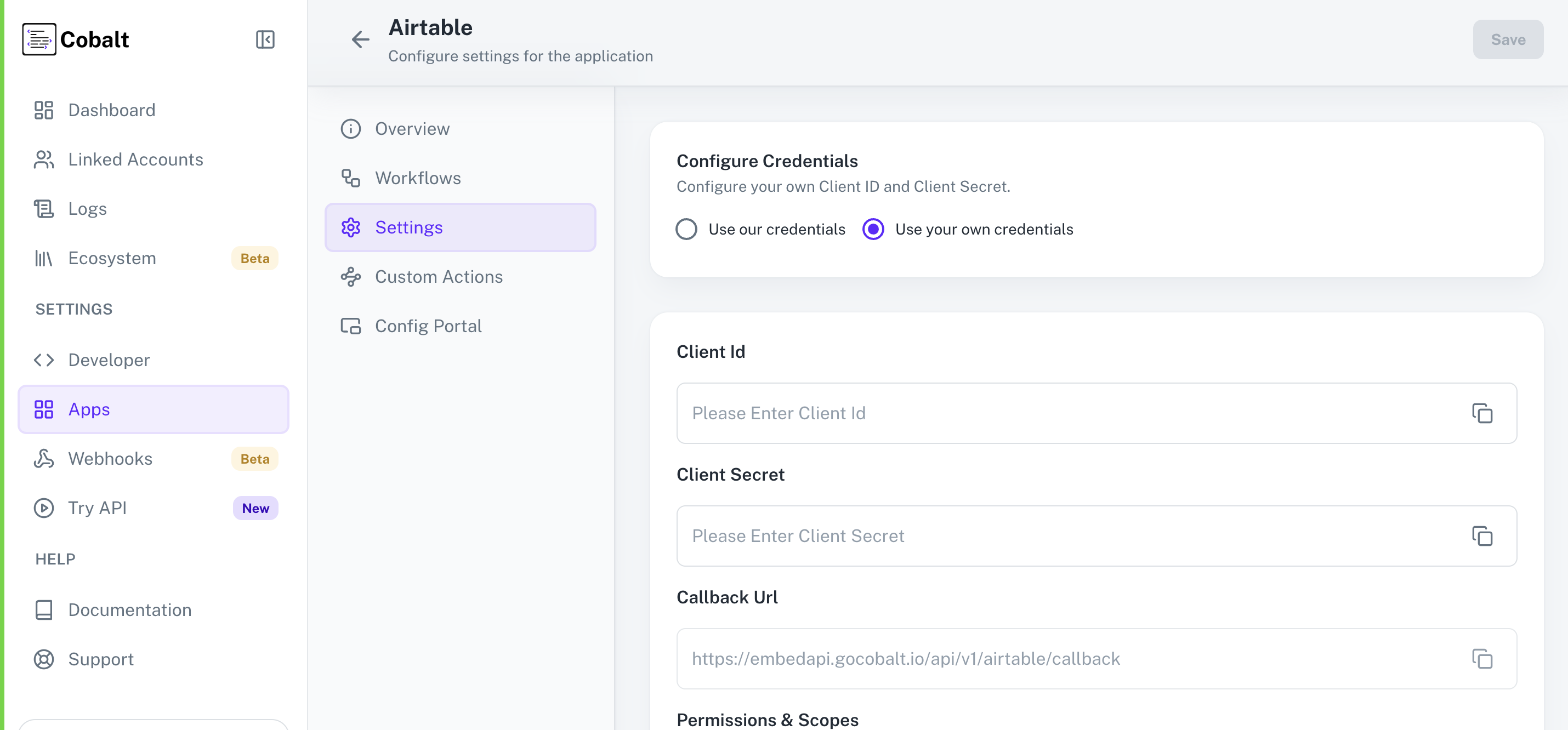 Setting up application client credentials
