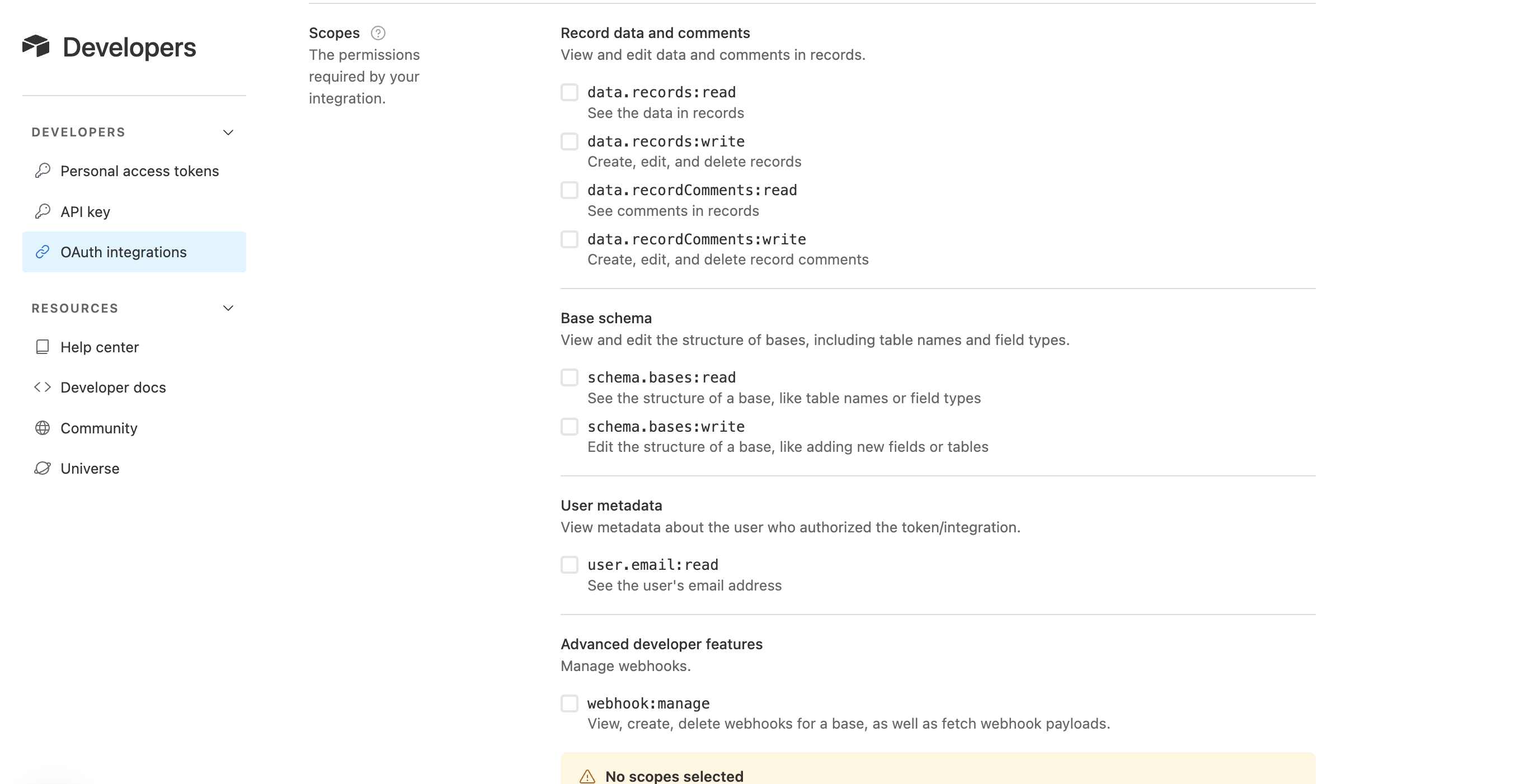 Setting up Airtable Developer app