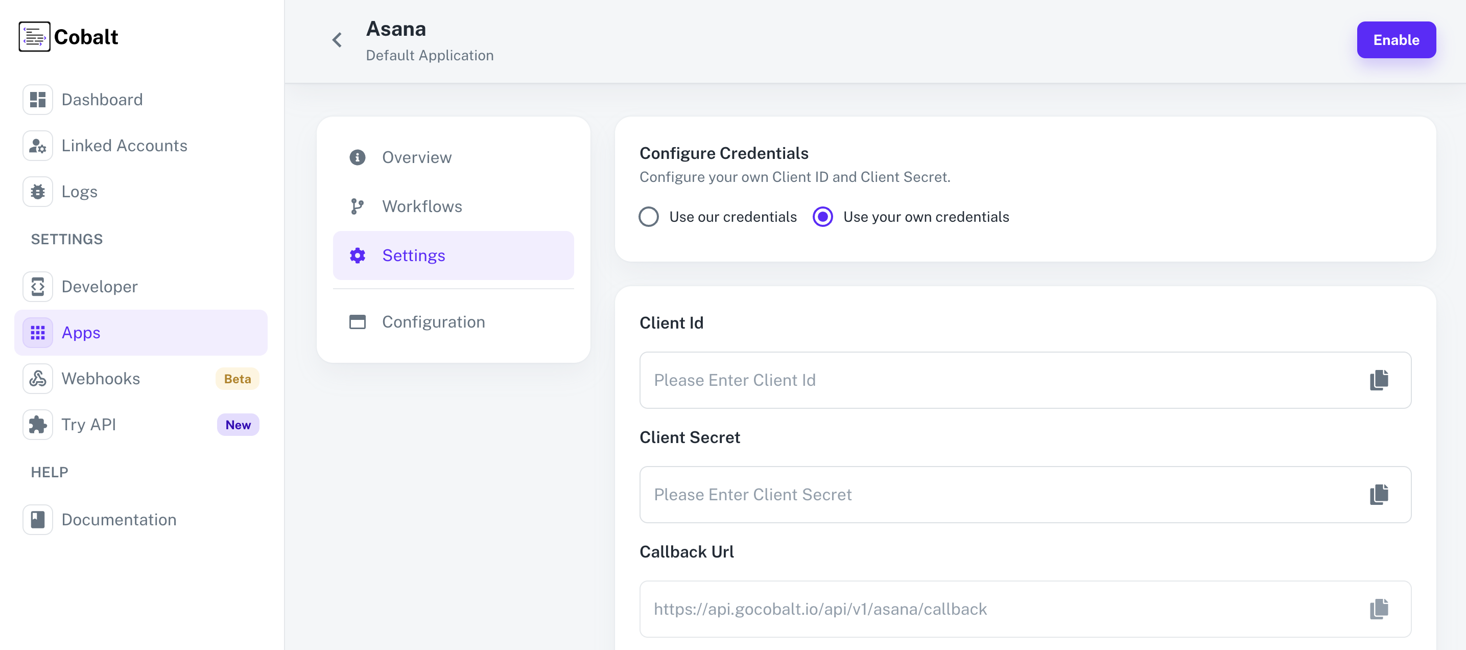Setting up application client credentials