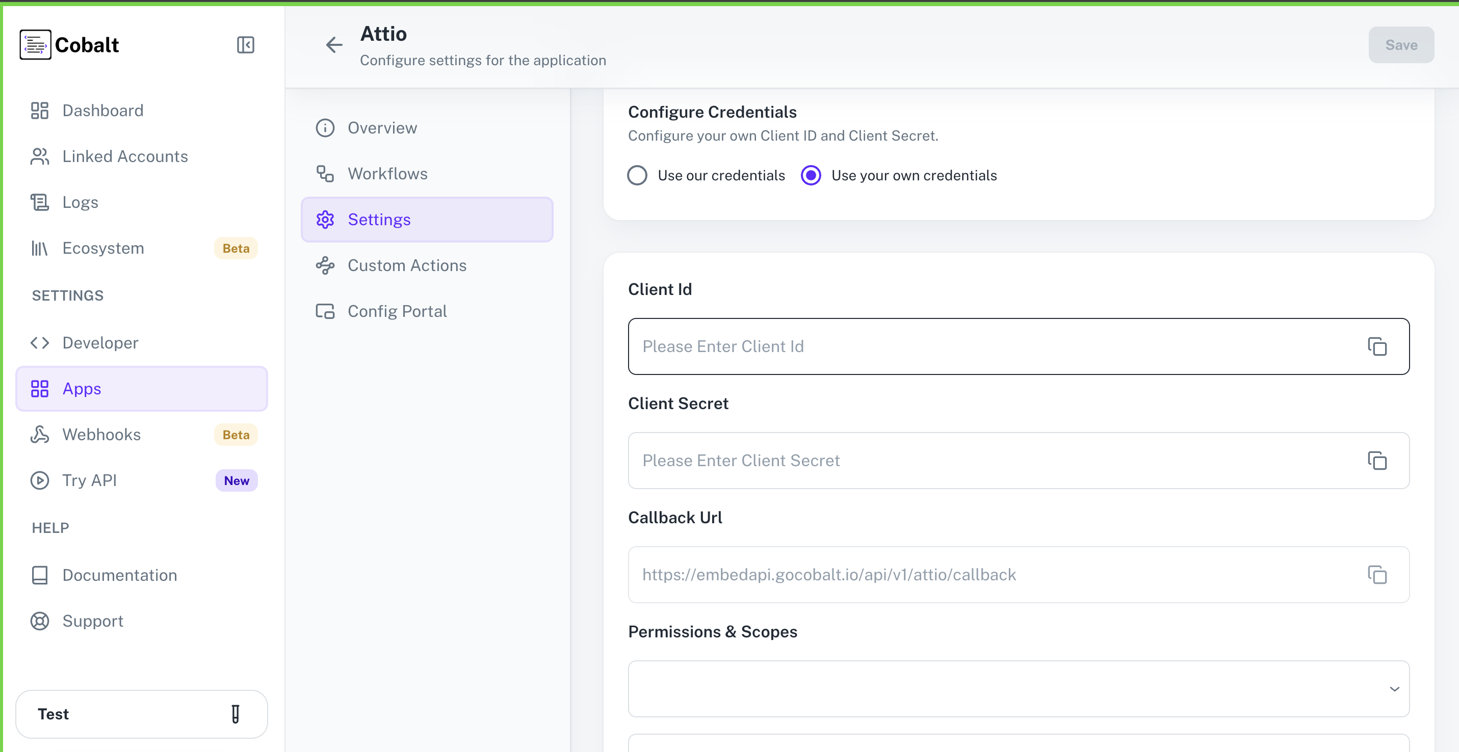 Setting up application client credentials
