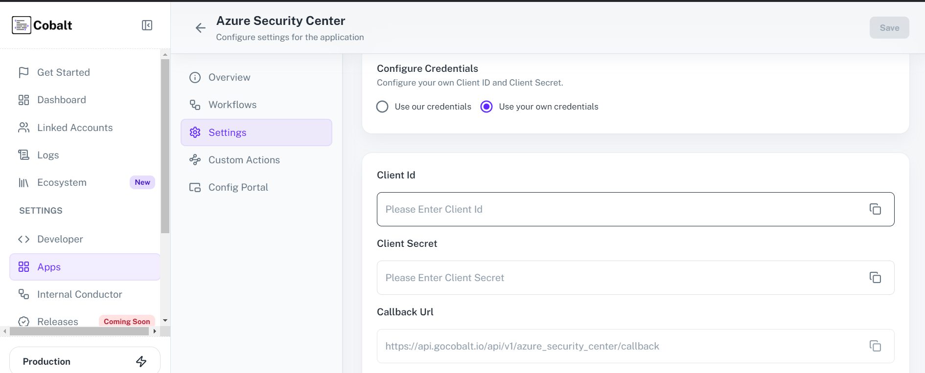 Setting up application client credentials