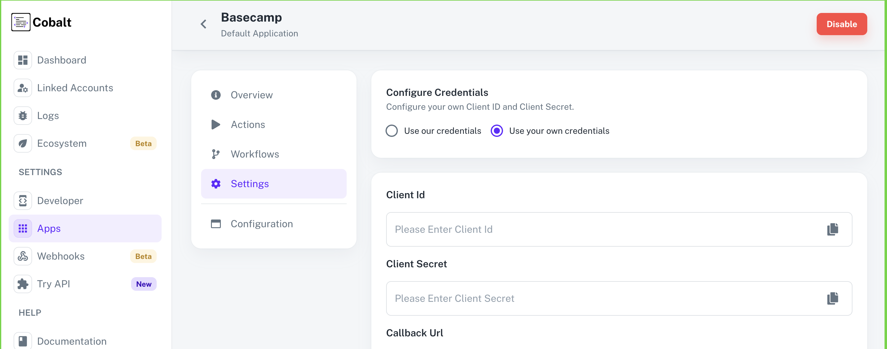 Setting up application client credentials
