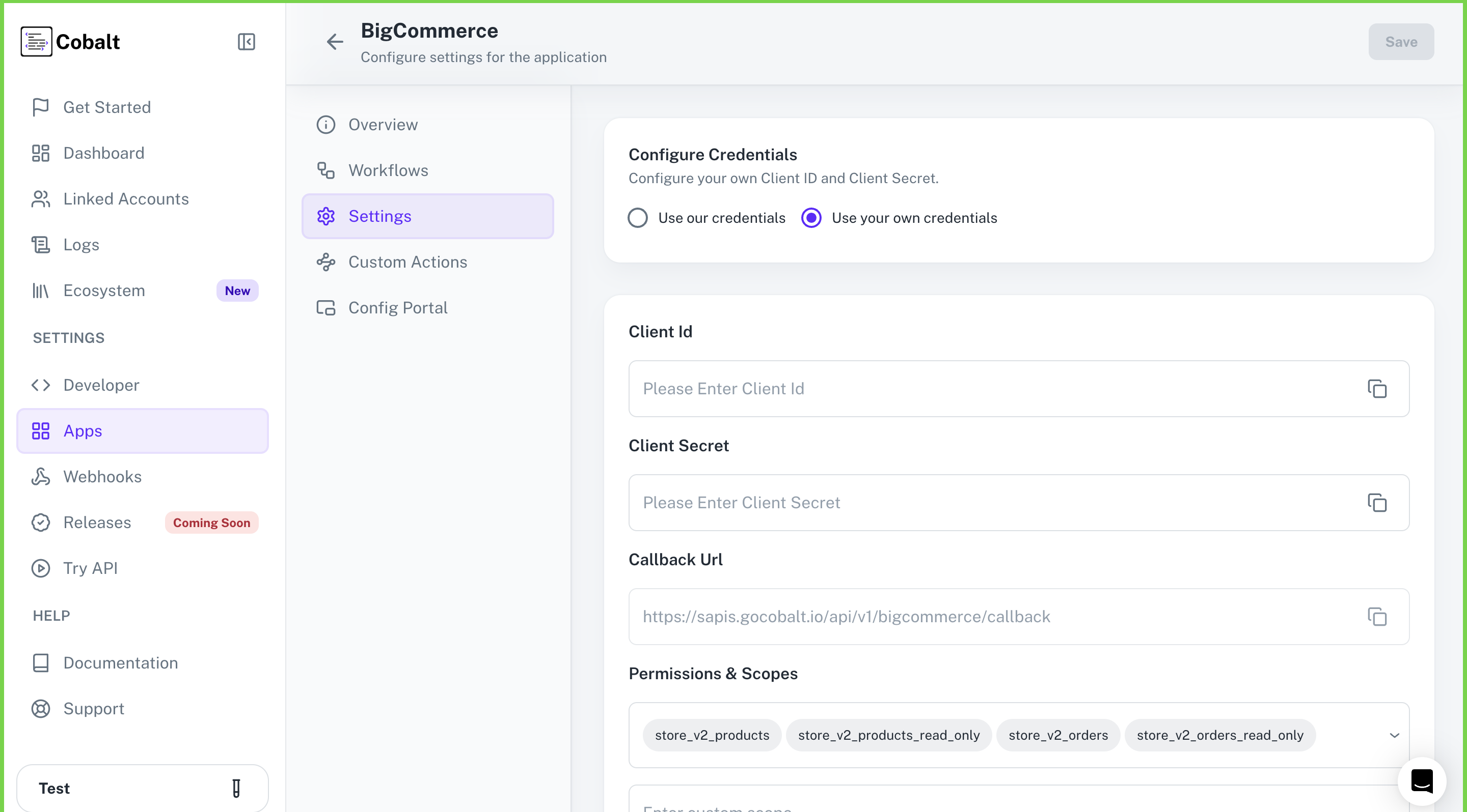 Setting up application client credentials