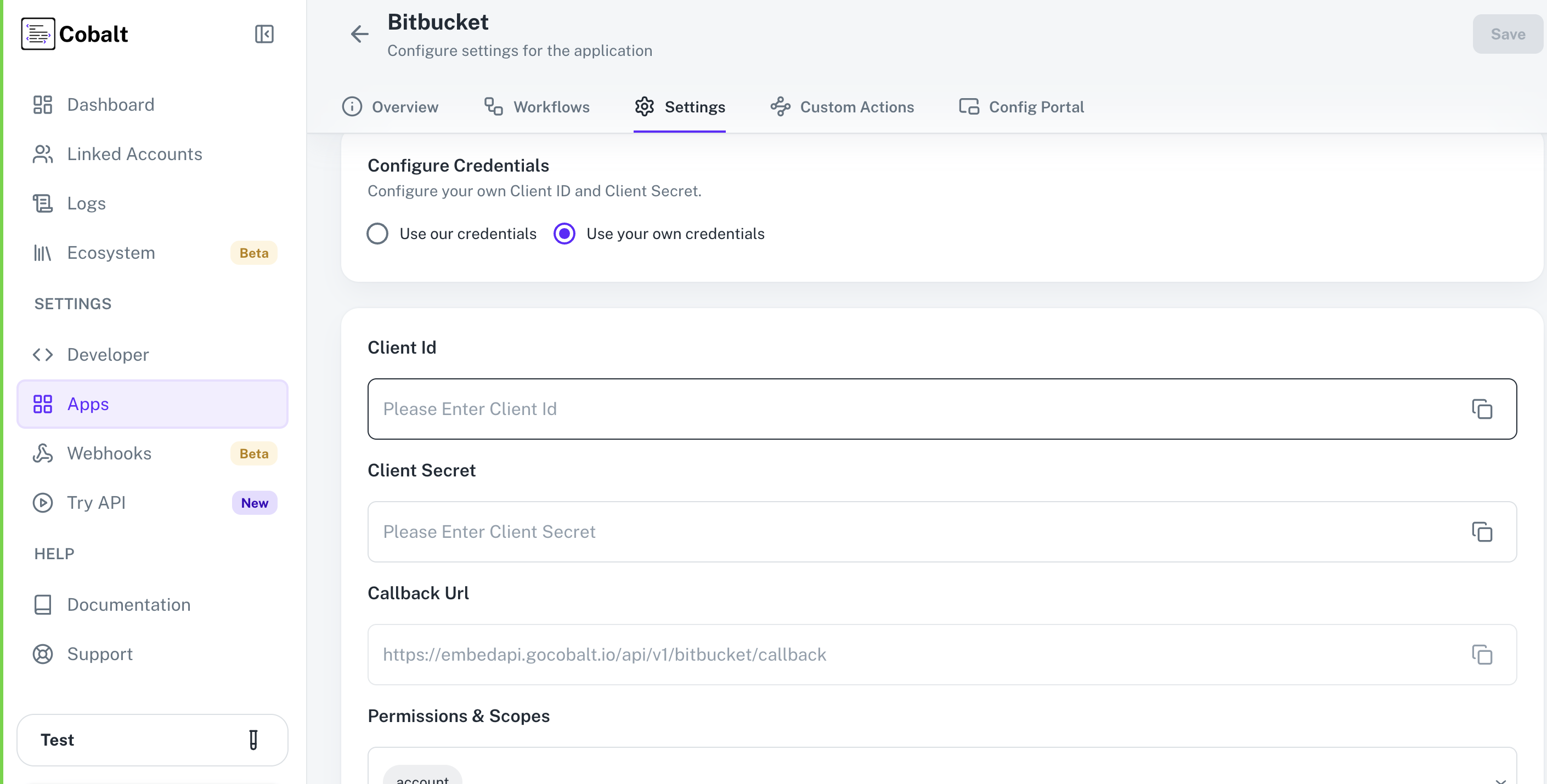 Setting up application client credentials