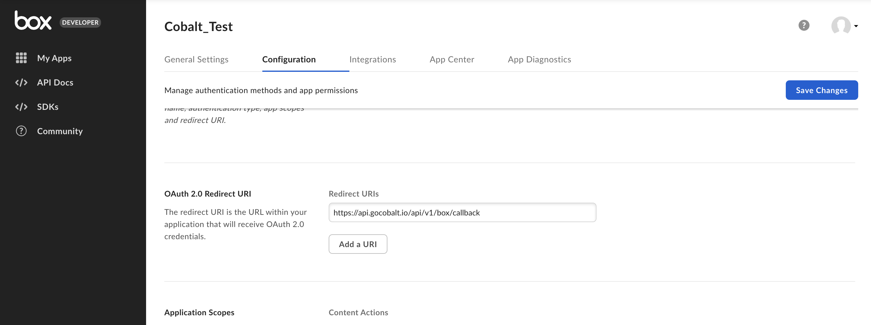 Setting up Box Developer app