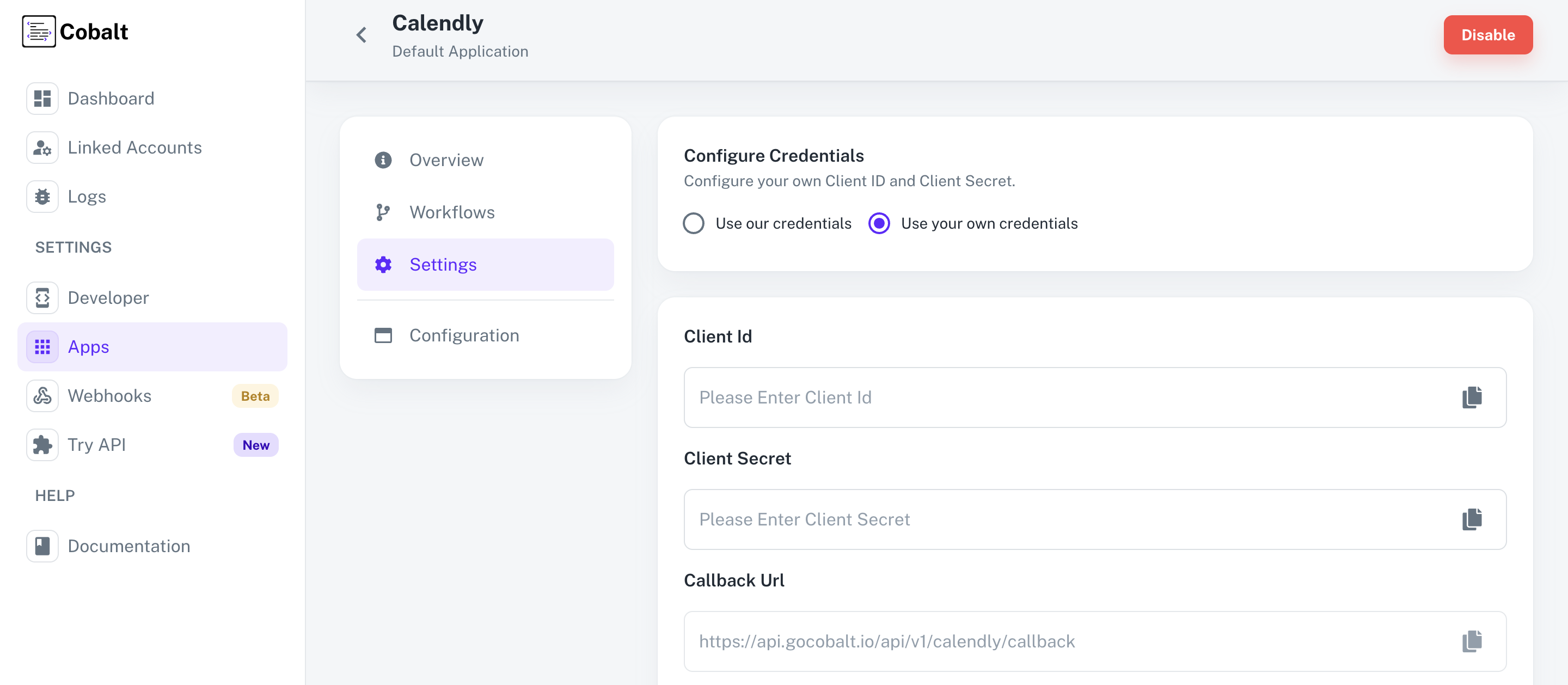 Setting up application client credentials