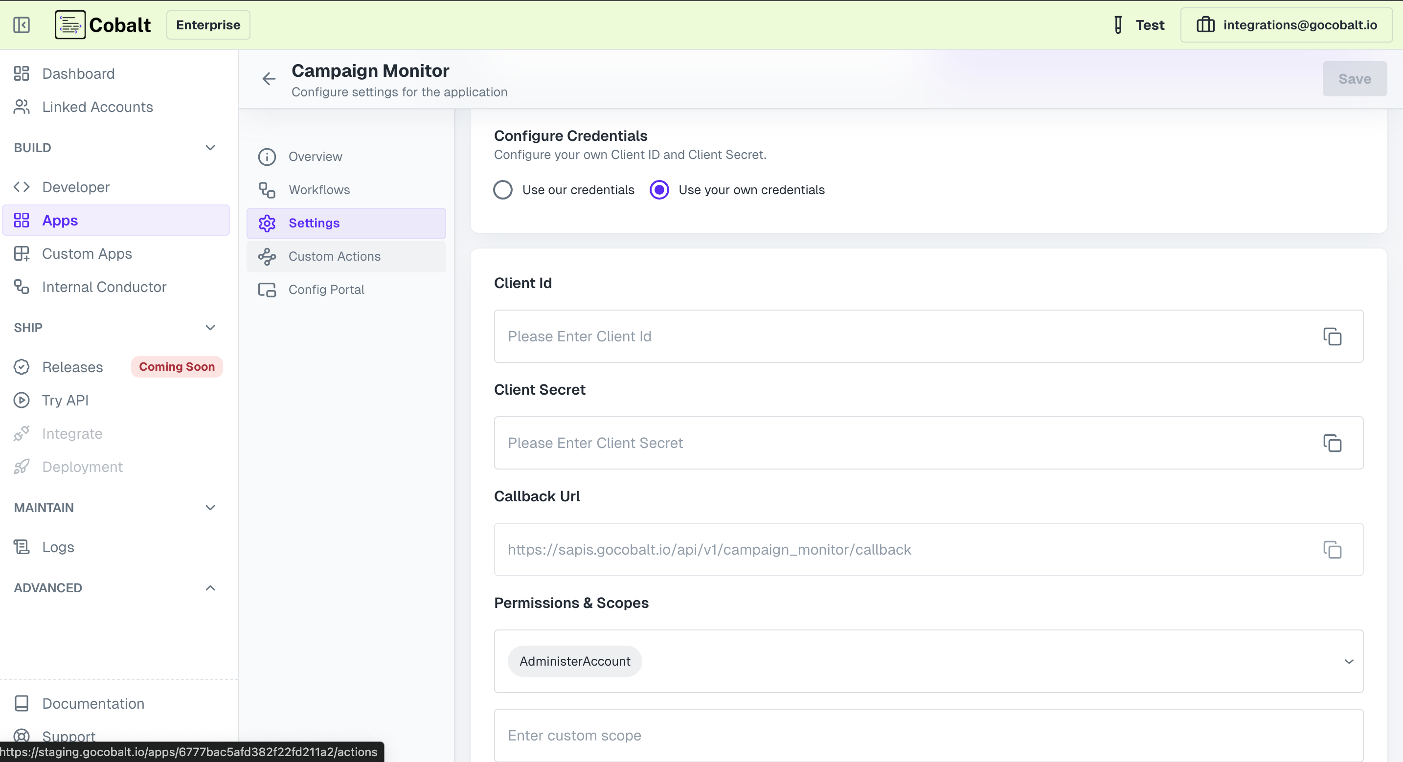 Setting up application client credentials