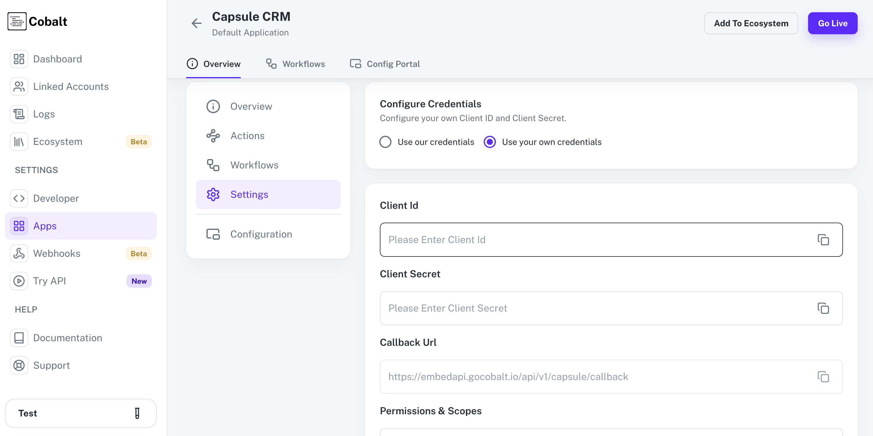 Setting up application client credentials