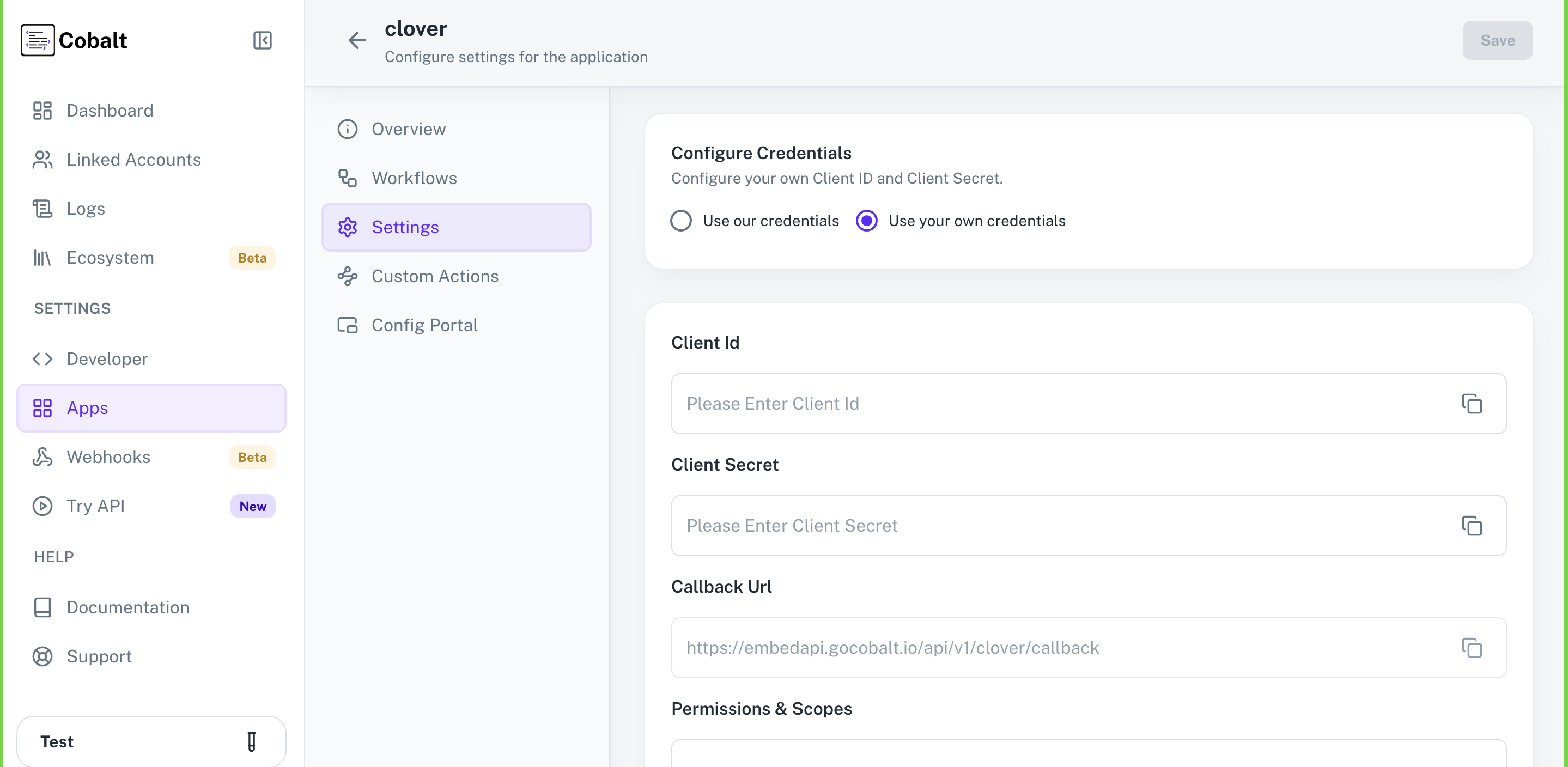 Setting up application client credentials
