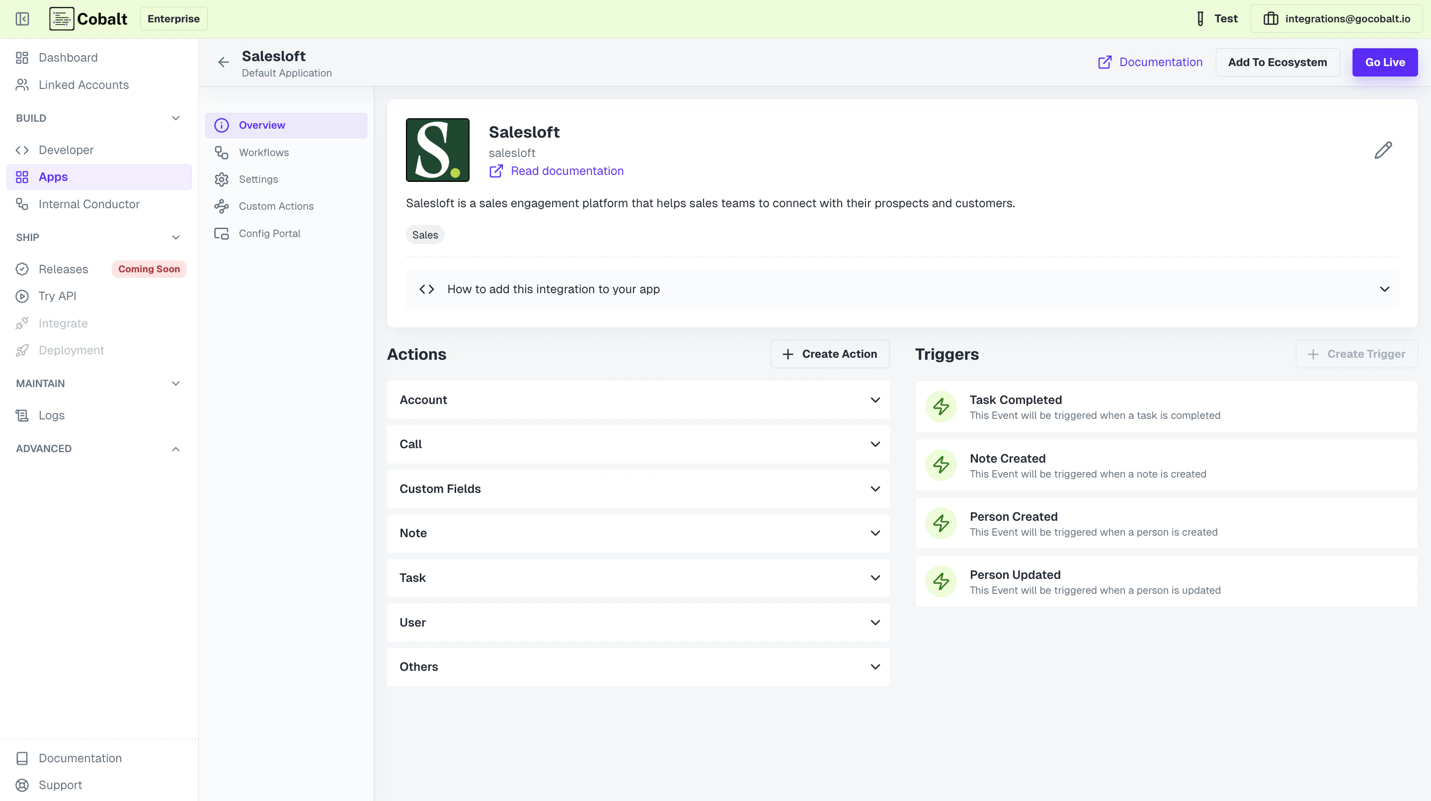 Add app to Ecosystem in Cobalt