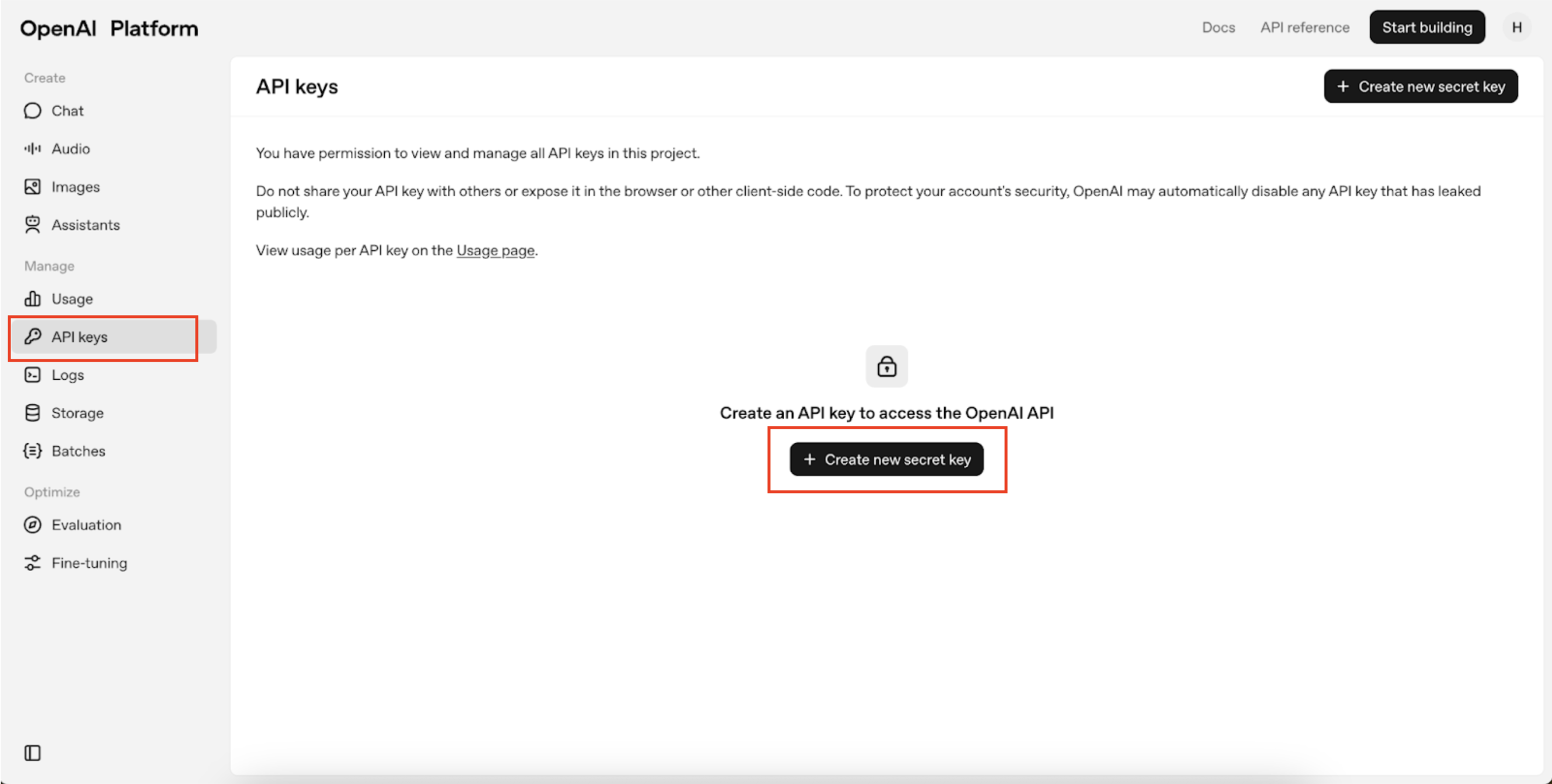Navigation for API Key setup