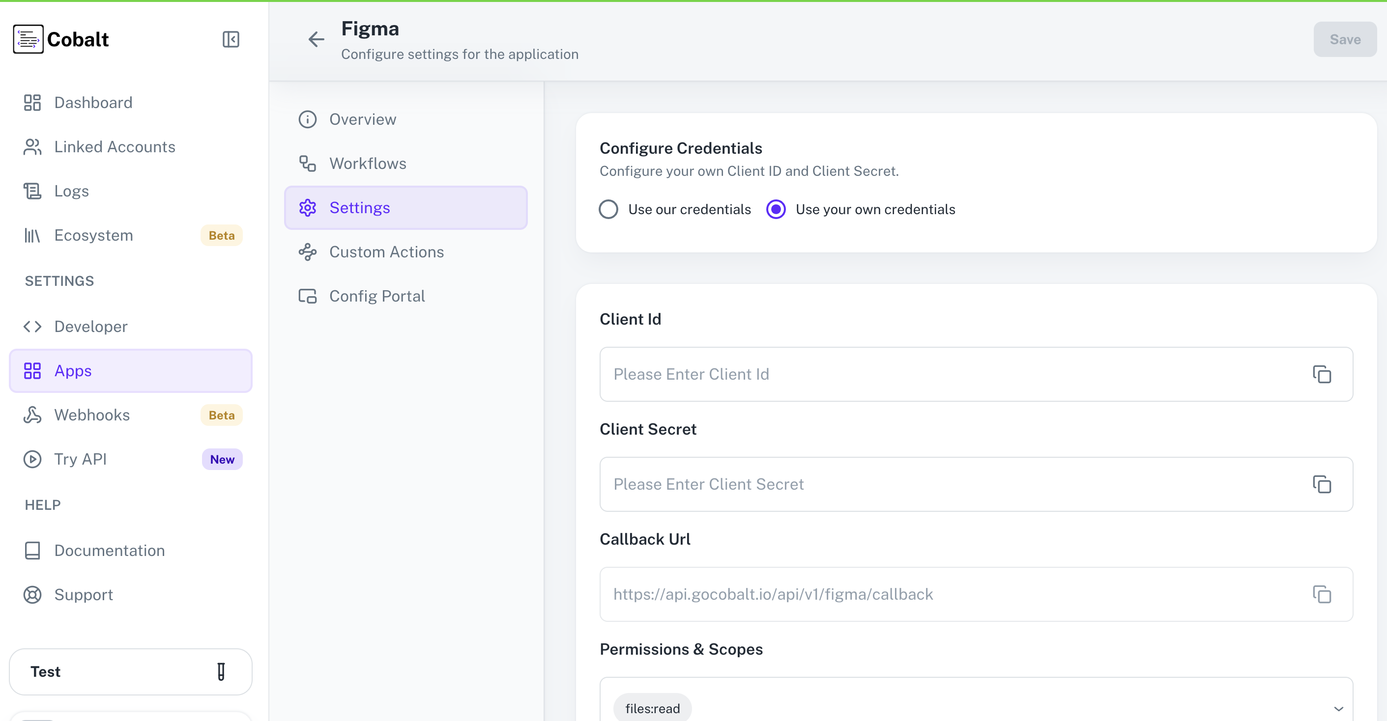 Setting up application client credentials