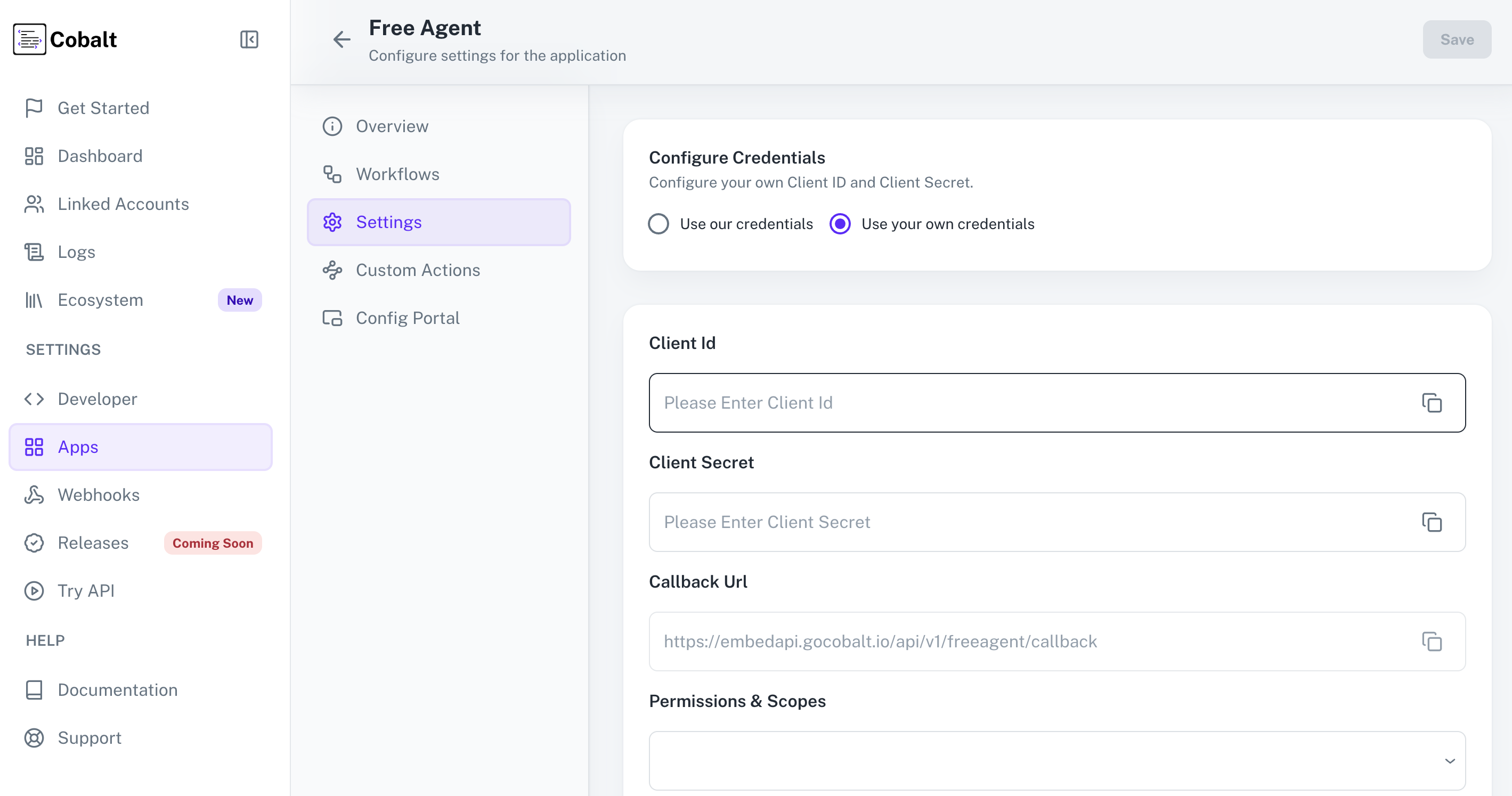 Setting up application client credentials