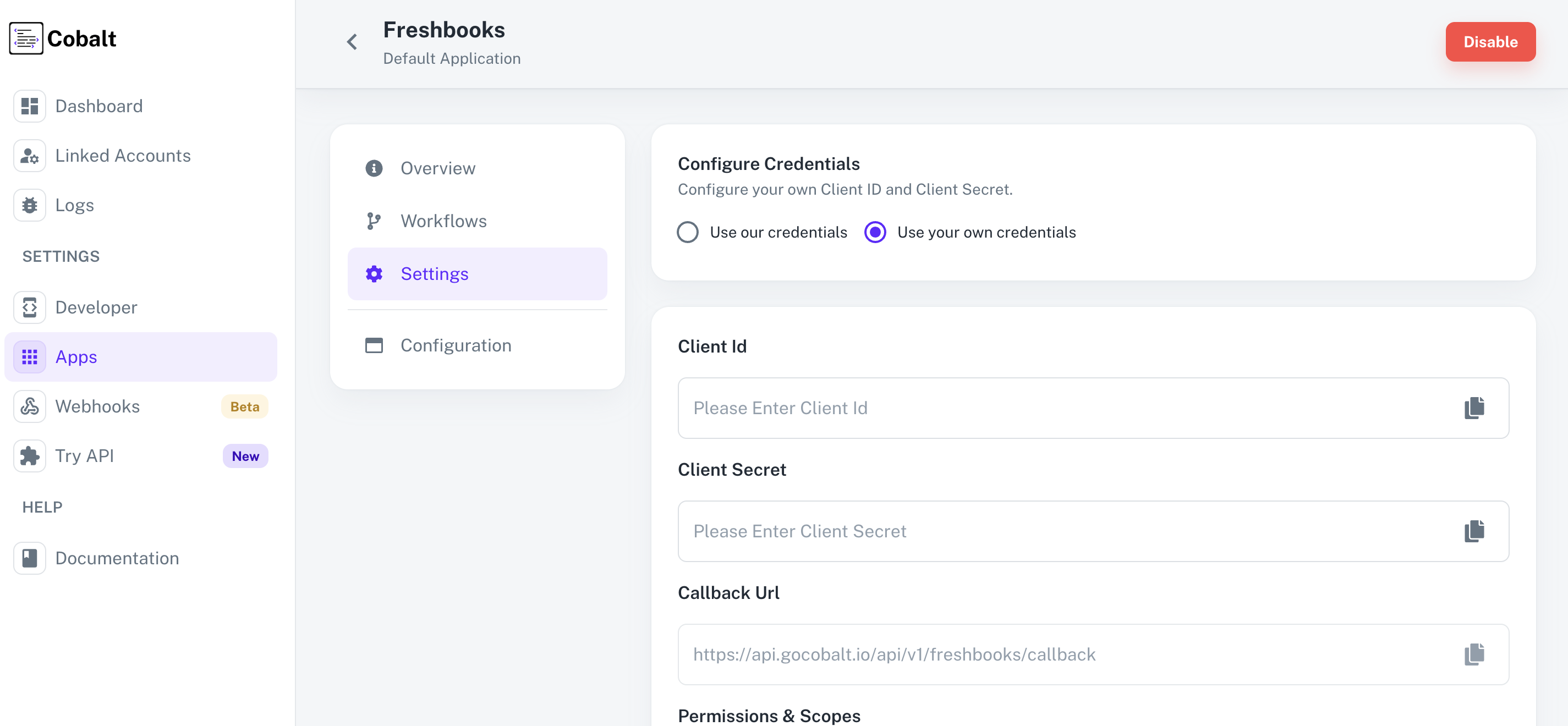 Setting up application client credentials