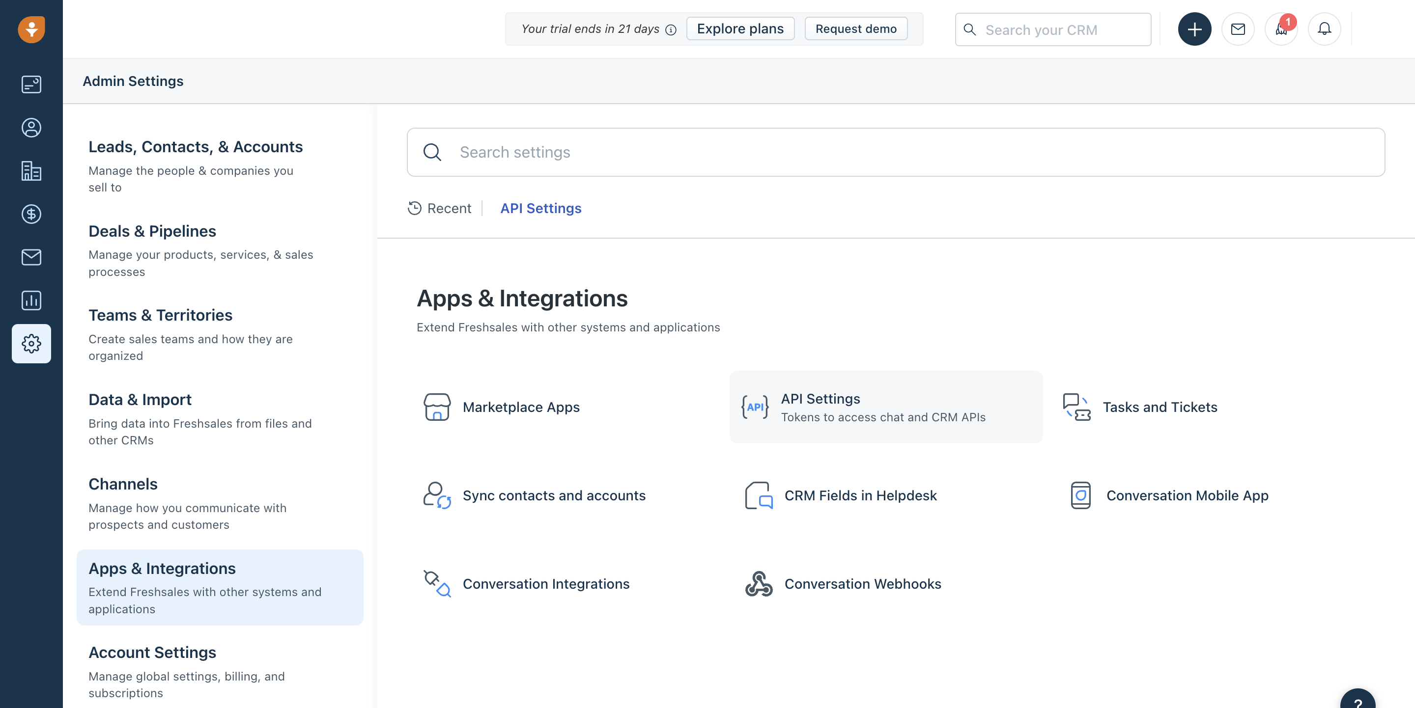 Navigation in Freshsales