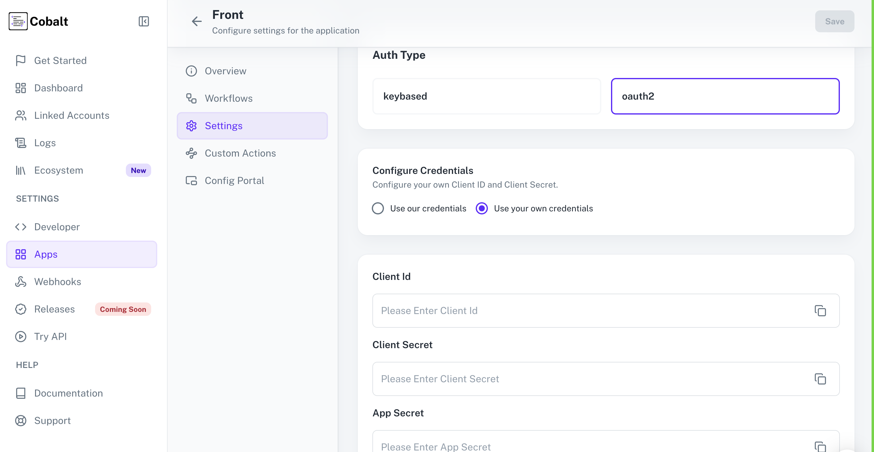 Setting up application client credentials