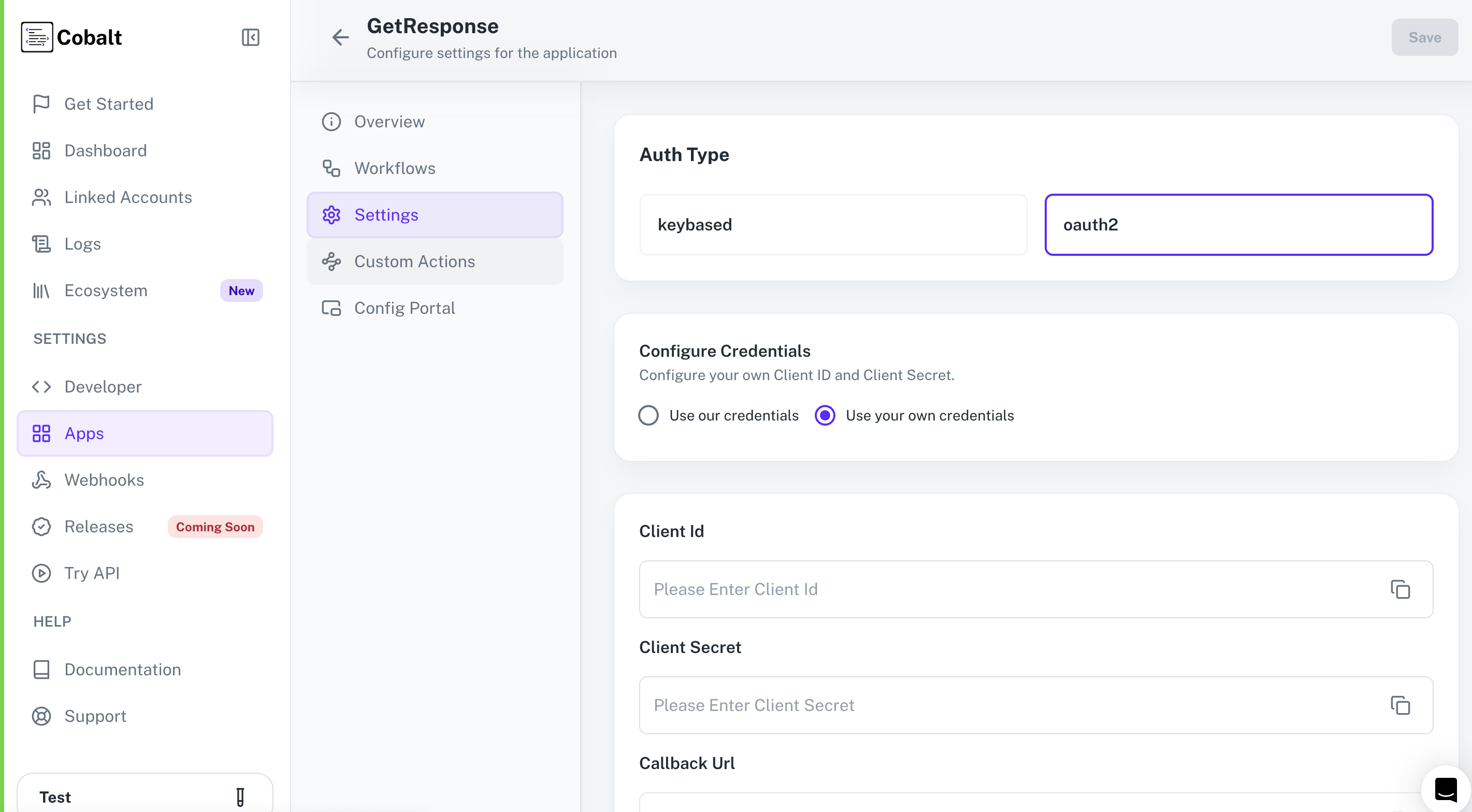 Setting up application client credentials