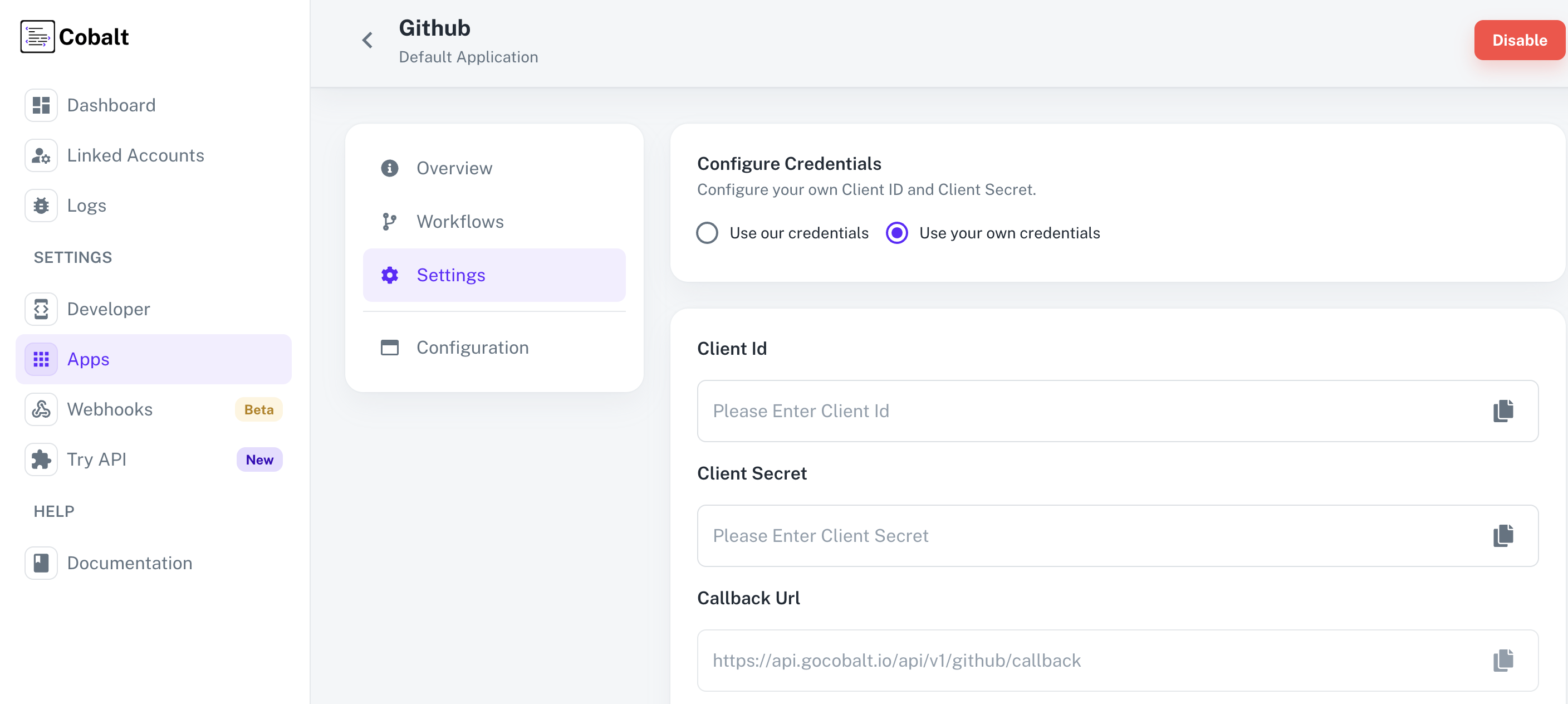 Setting up application client credentials