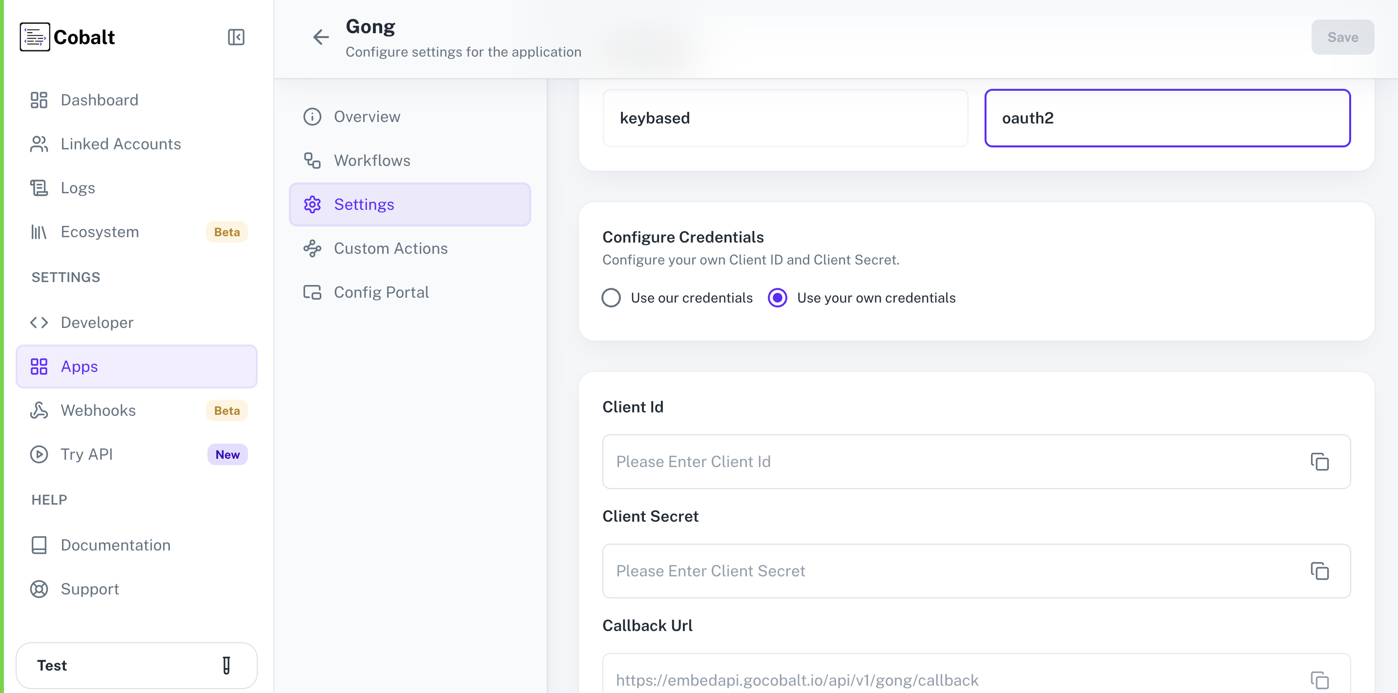 Setting up application client credentials