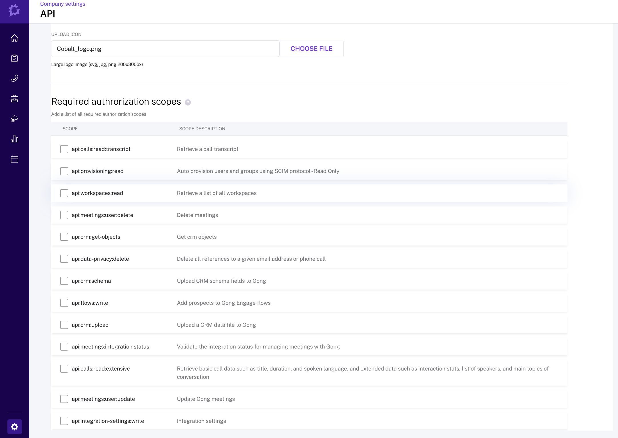 Setting up Gong Developer app