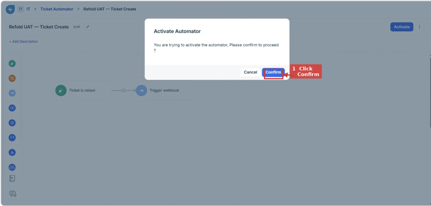 Activation confirmation dialog