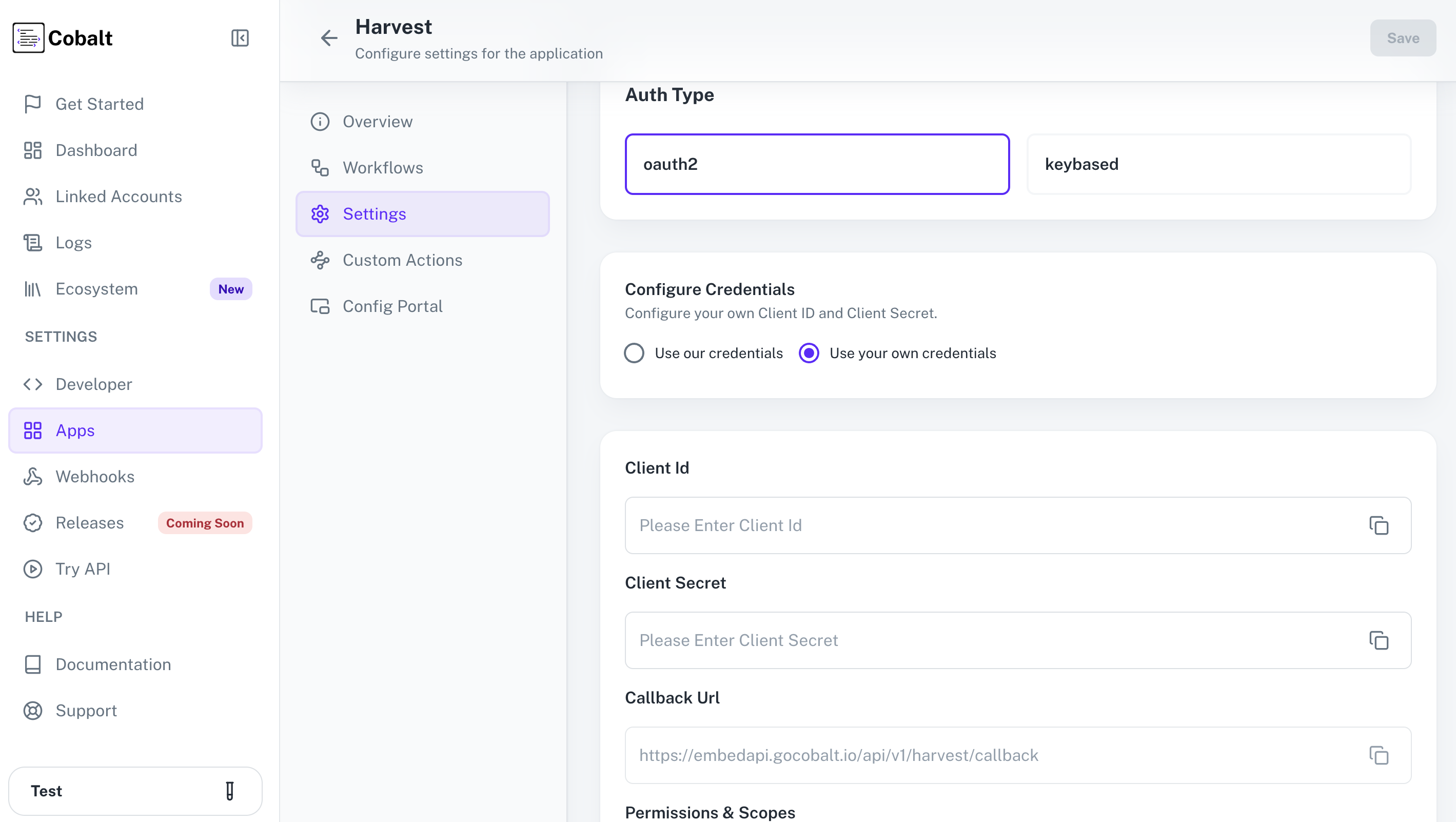 Setting up application client credentials