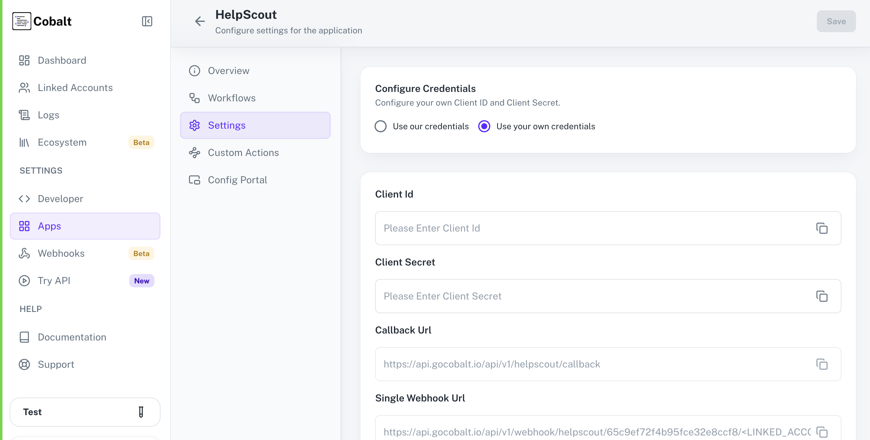Setting up application client credentials