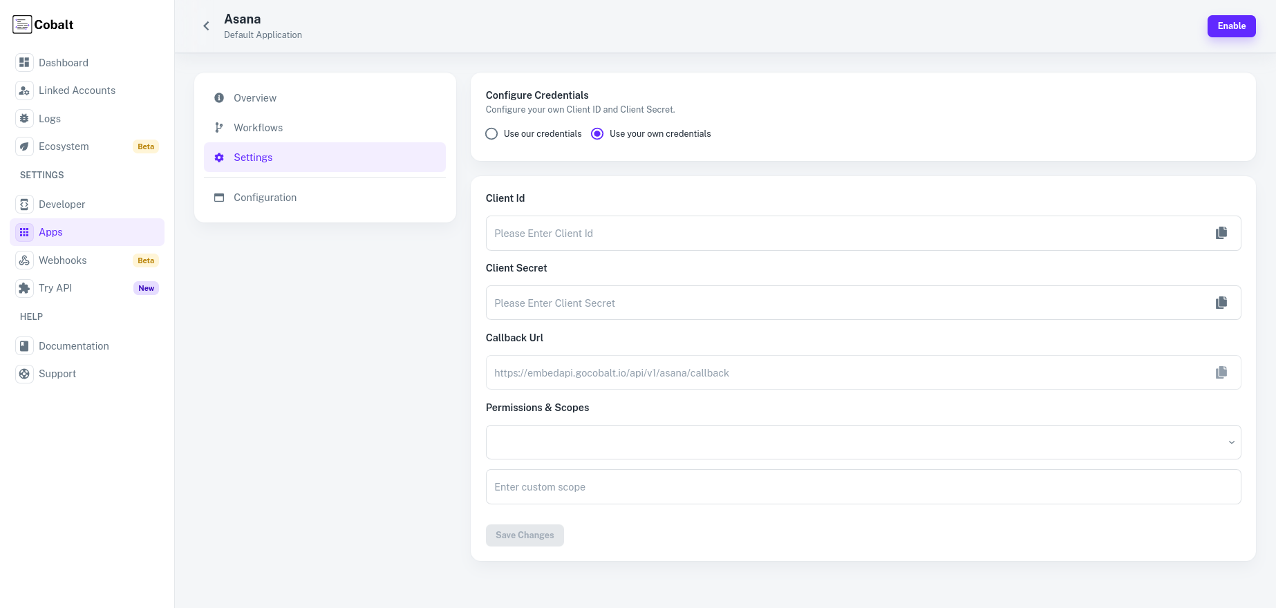 Setting up application client credentials
