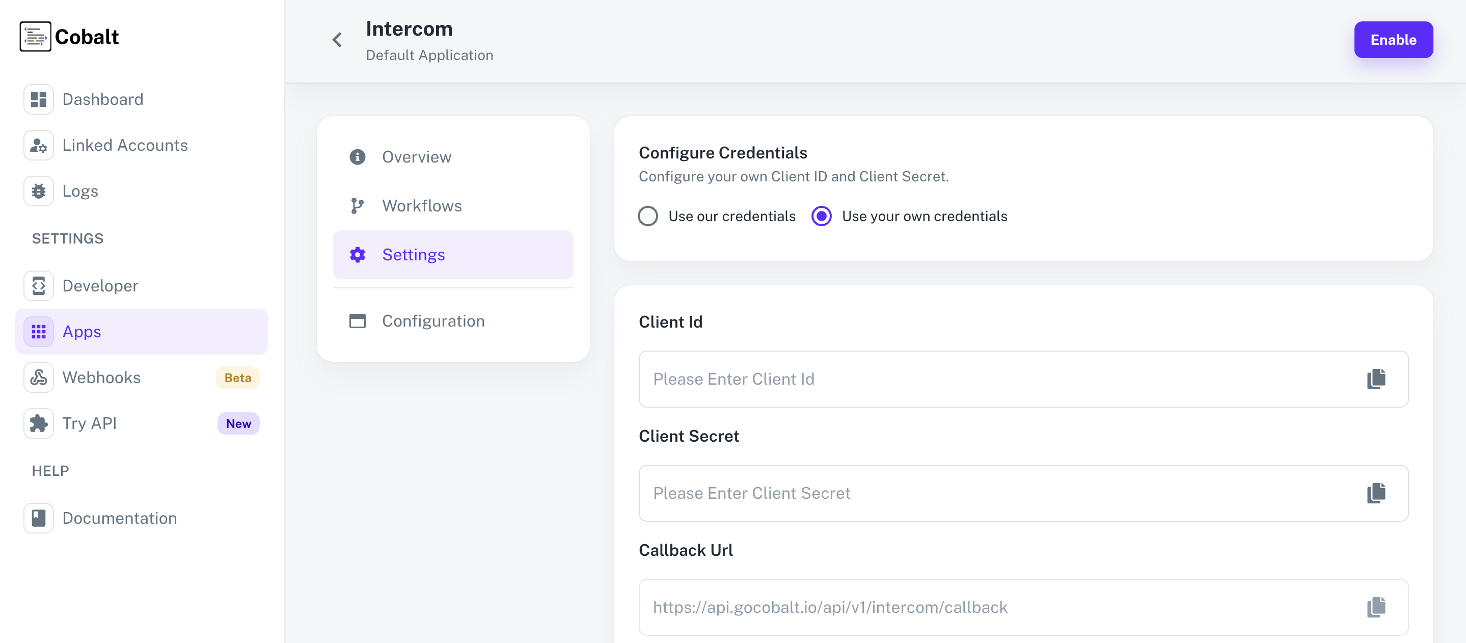 Setting up application client credentials