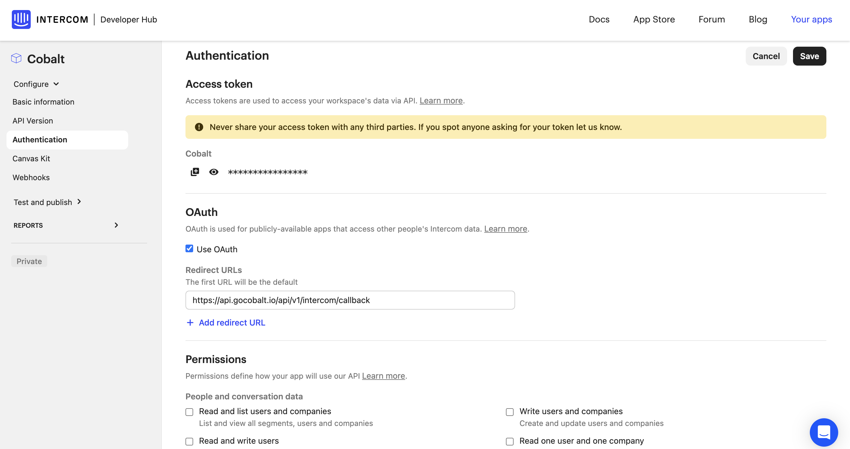 Setting up Intercom Developer app