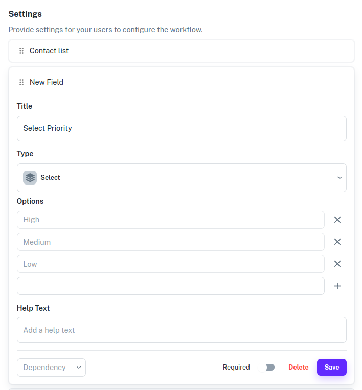 Select field type with options in Cobalt