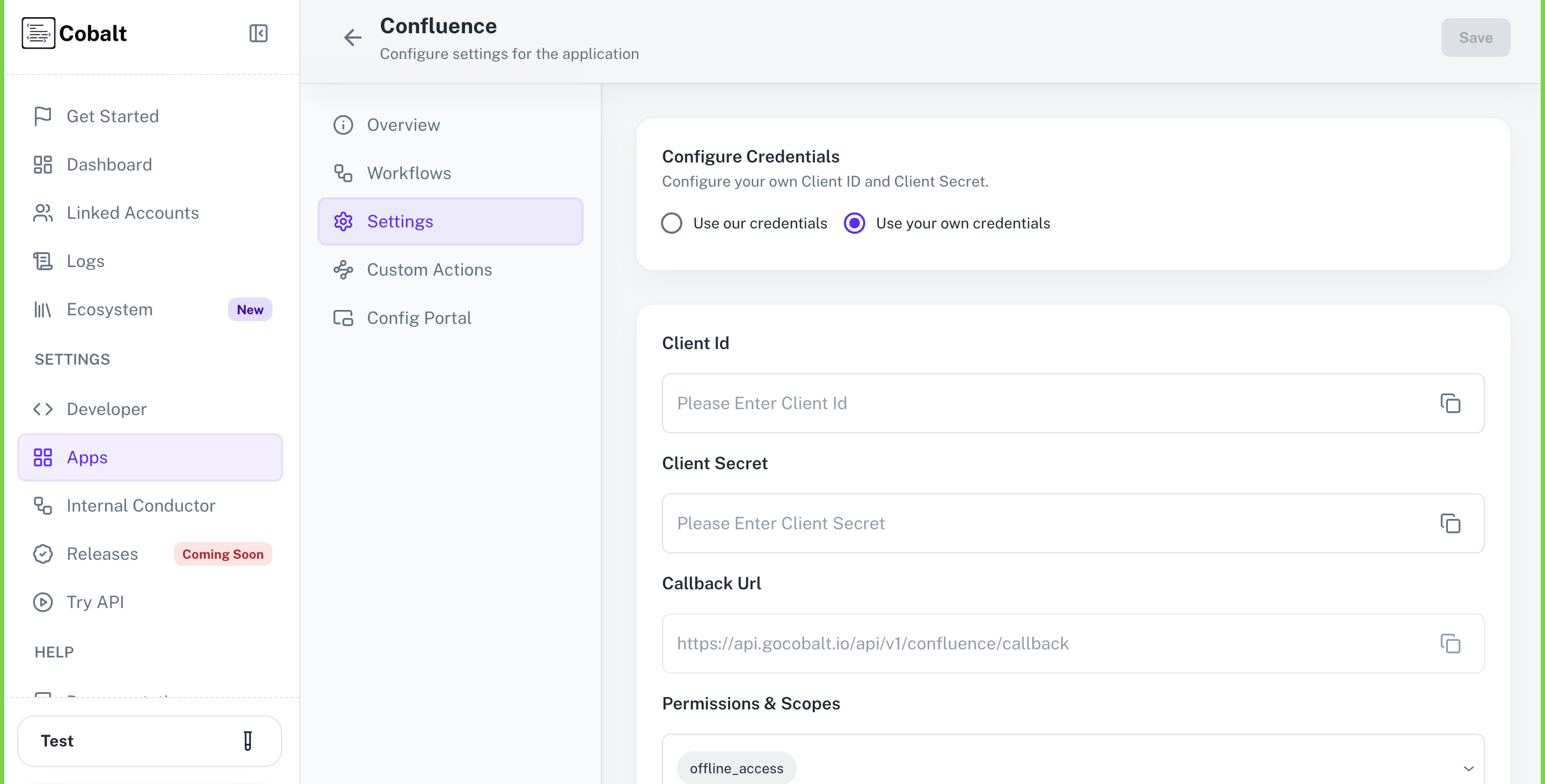 Setting up application client credentials
