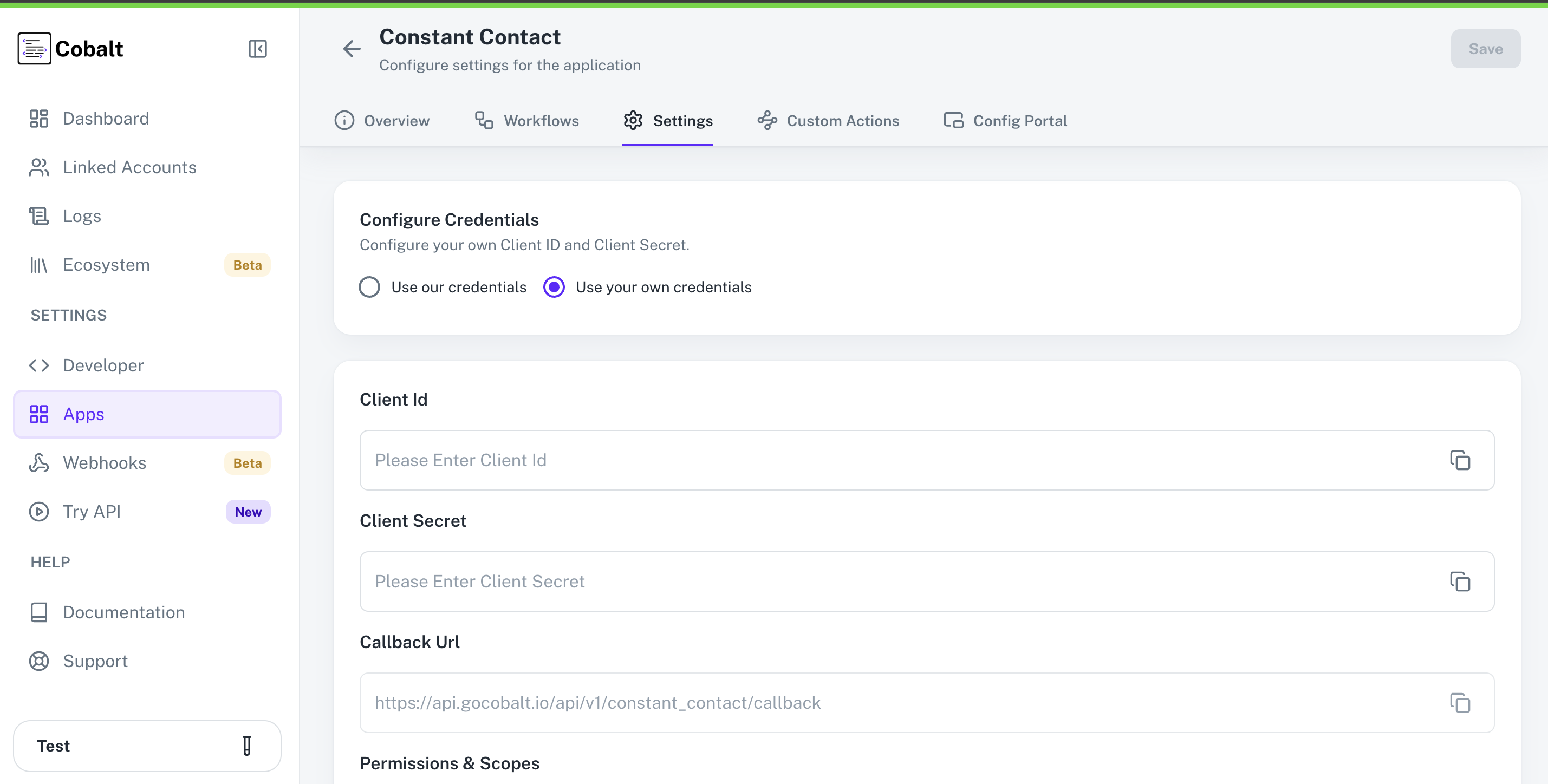 Setting up application client credentials