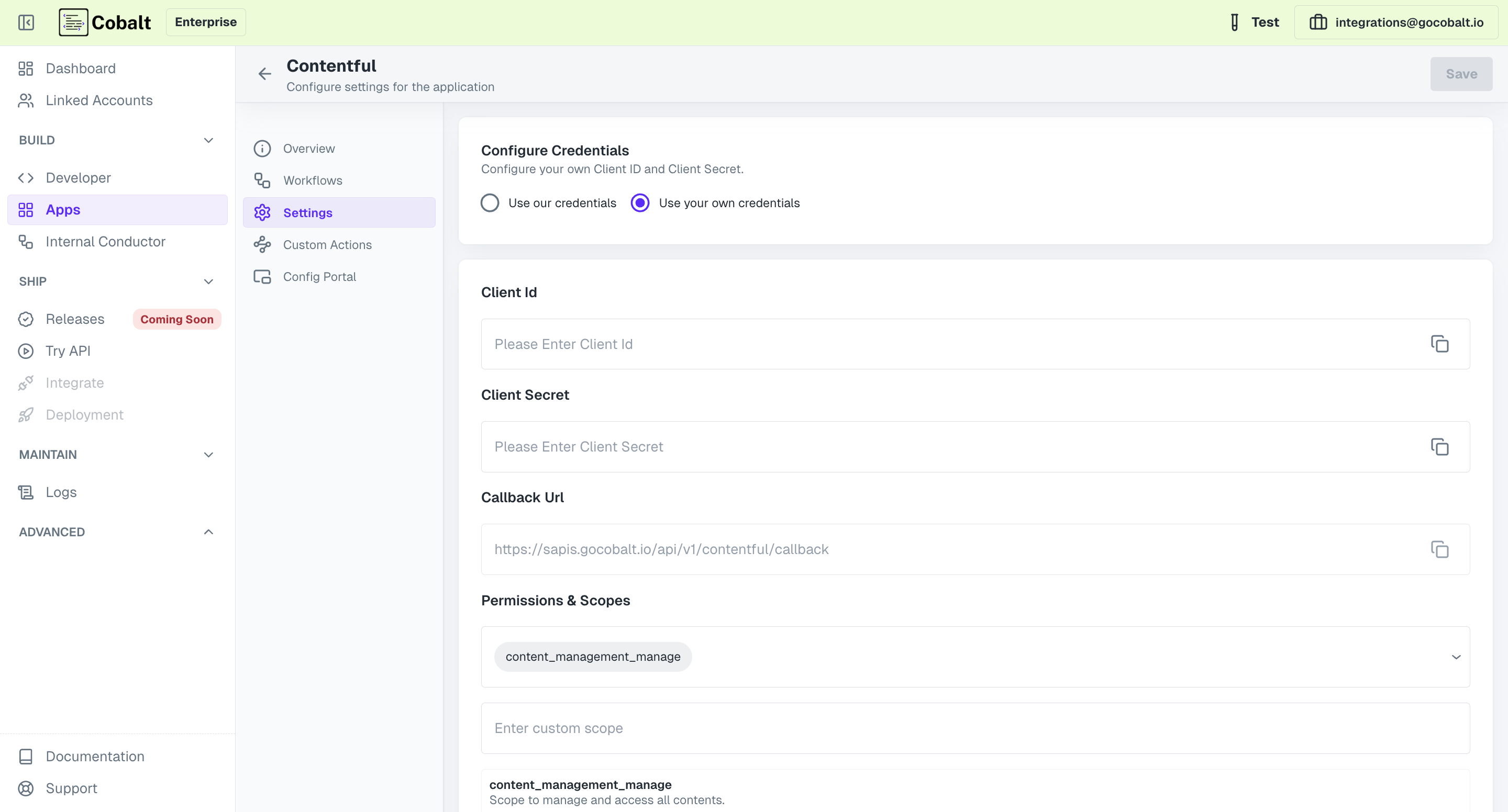 Setting up application client credentials