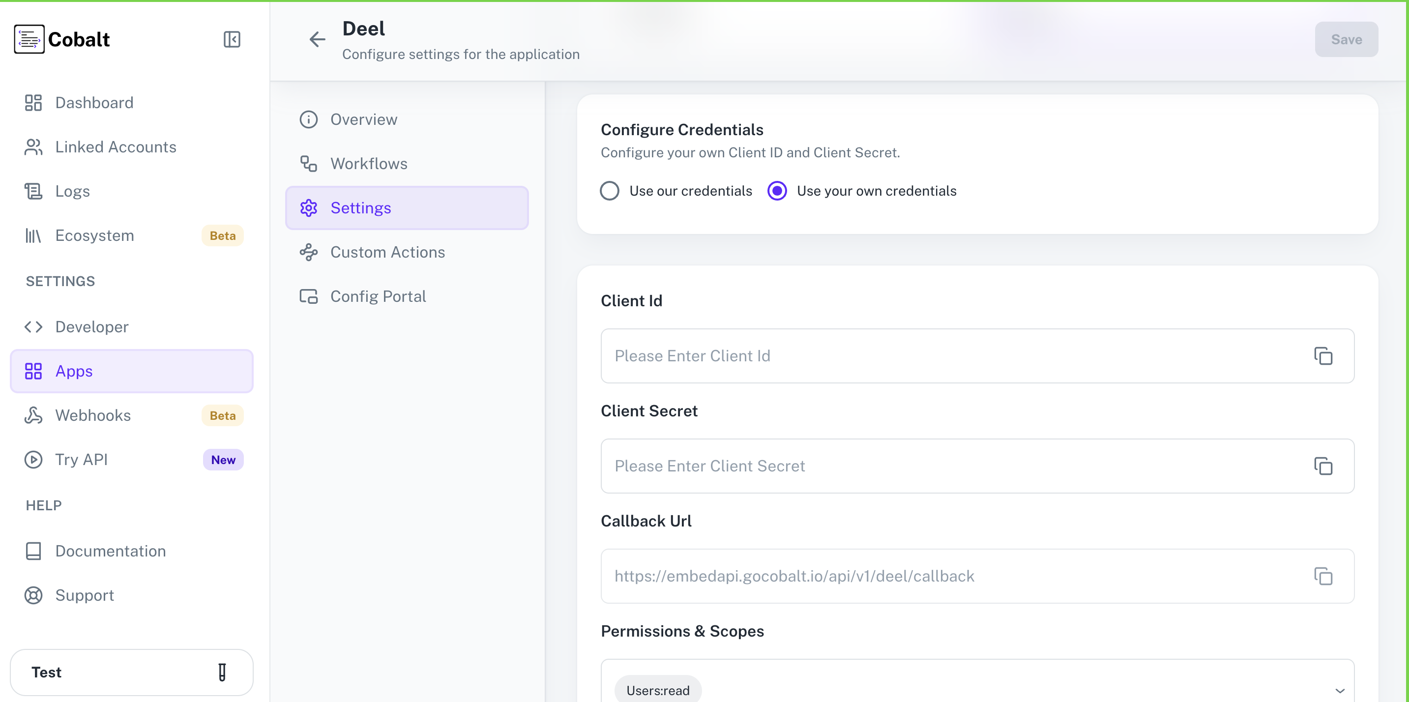 Setting up application client credentials