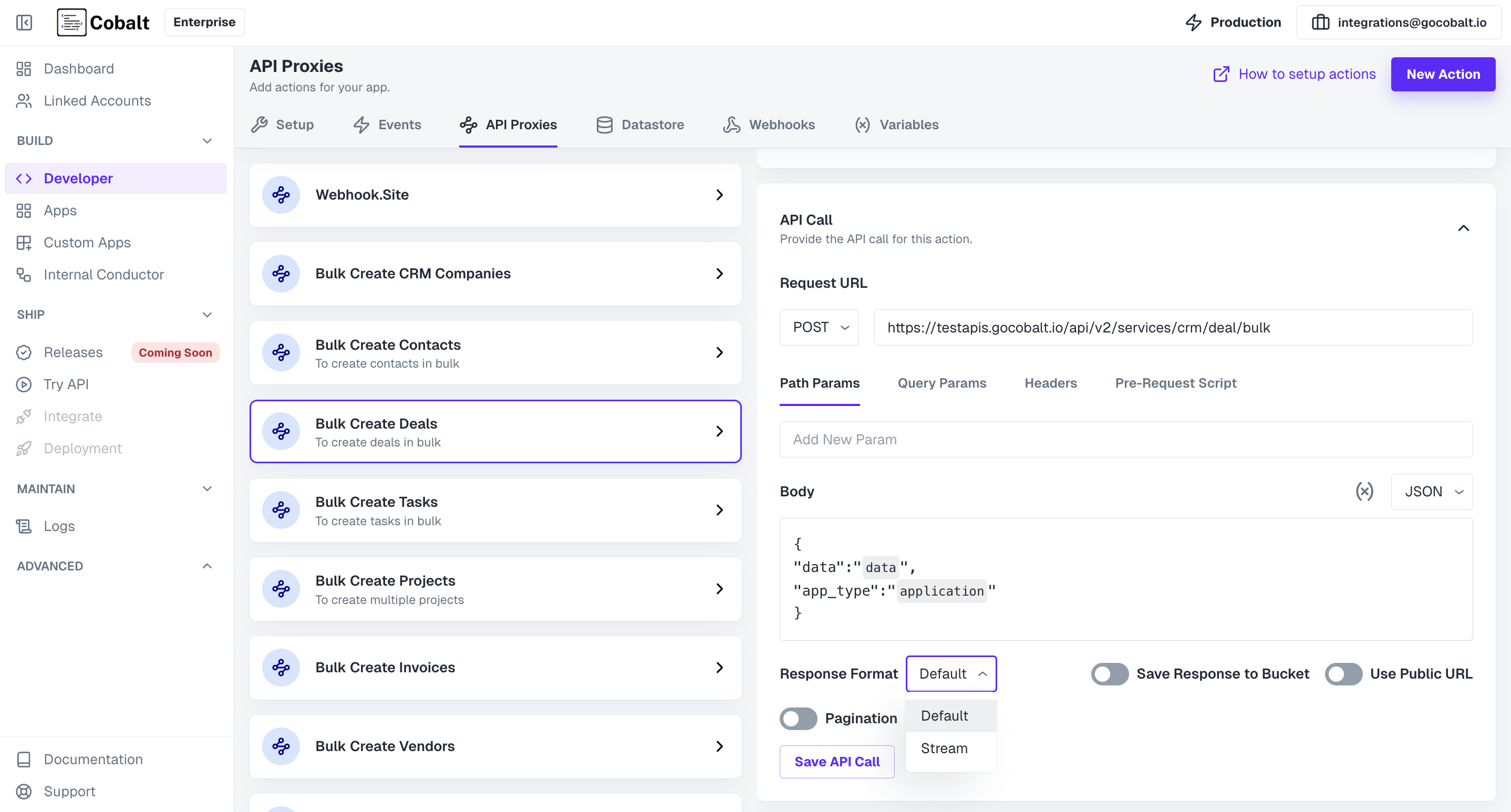 Create an API Call for Custom Action